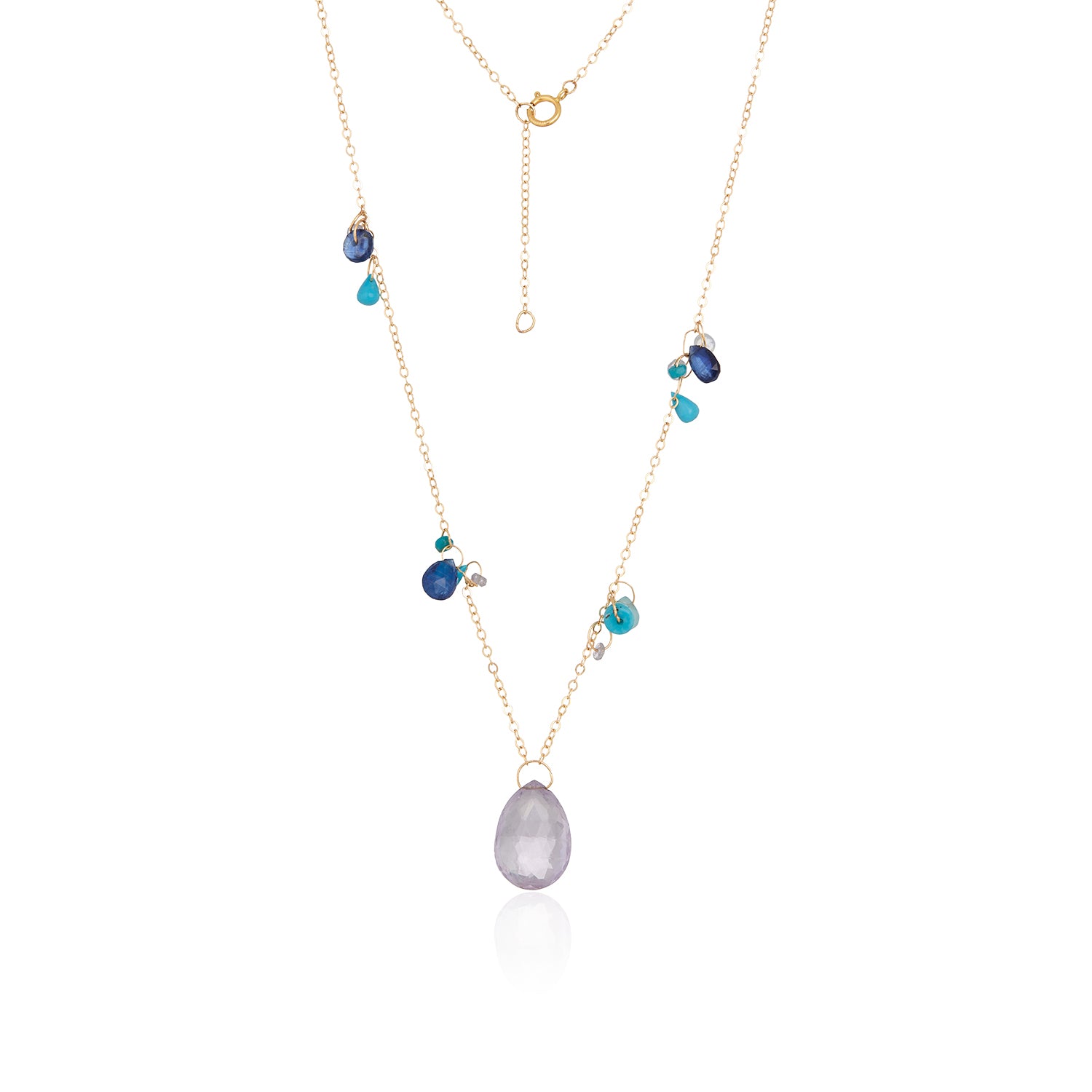 Teardrop Clusters Purple Amethyst Pendant Necklace