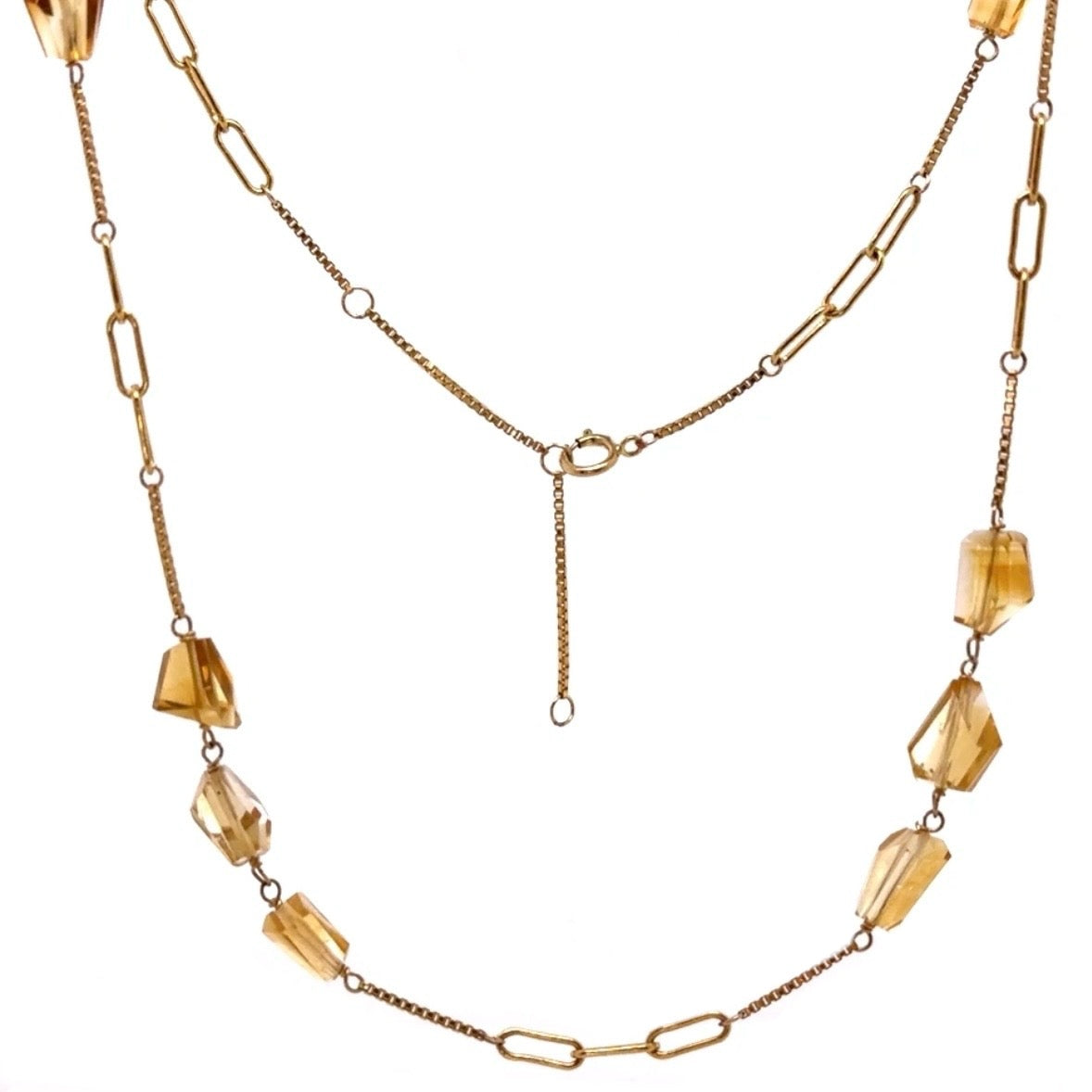 Trio Gem Section Paperclip Necklace