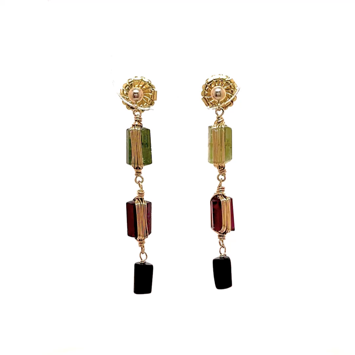 Rosy Trio Tourmaline Earrings