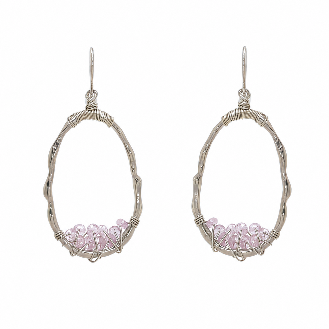 Organic Bamboo Pink Sapphire SilverHoops