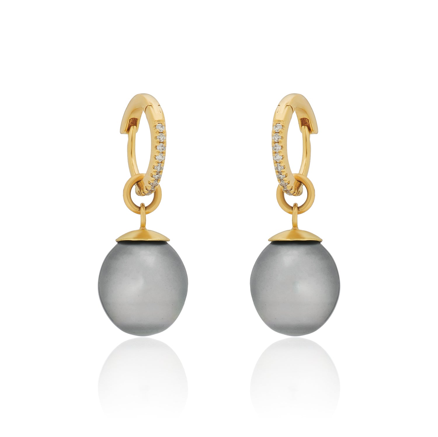 Tahitian Pearl Removable Diamond Hoops Earrings 14K