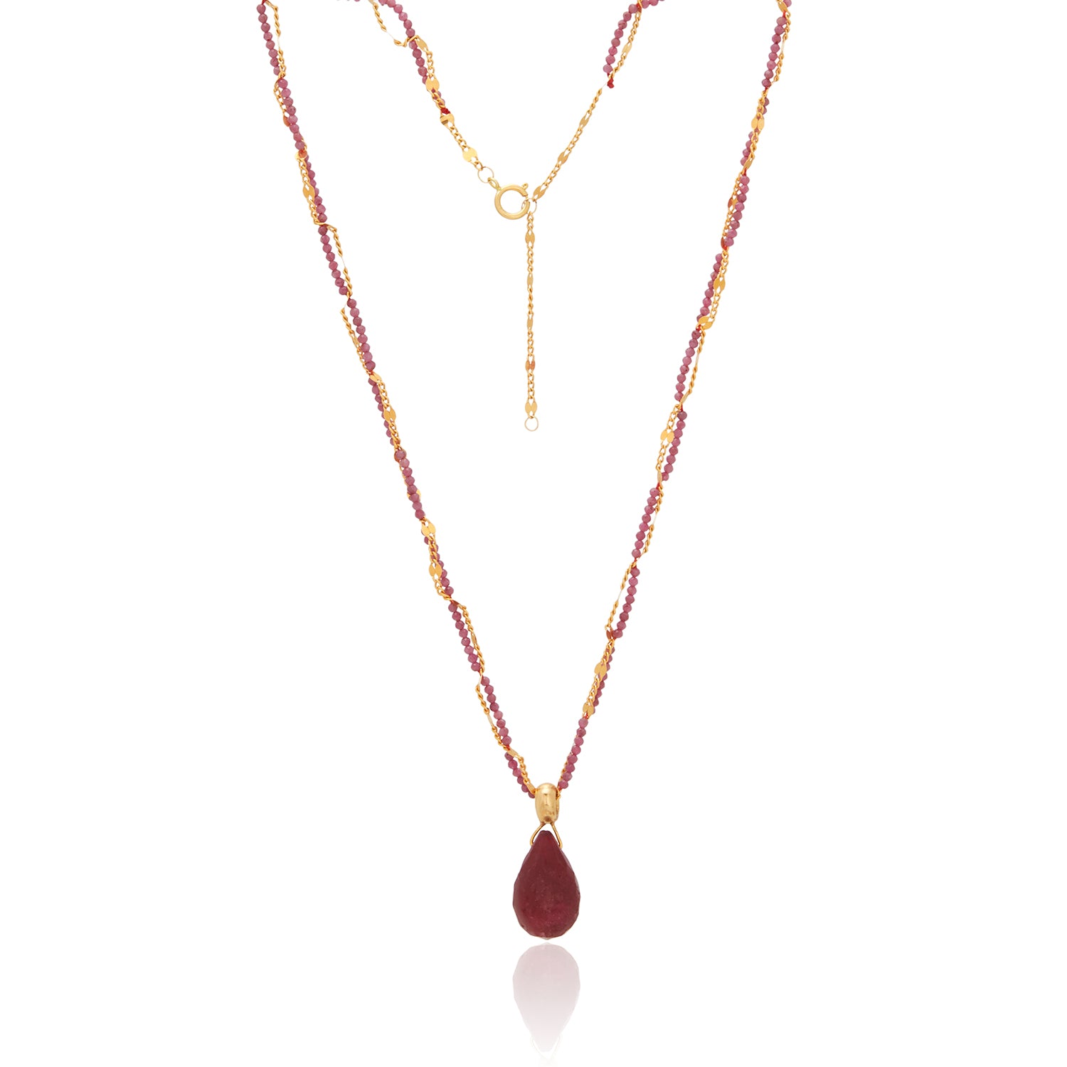 Ruby Twisted Gold Chain Necklace With Ruby Pendant