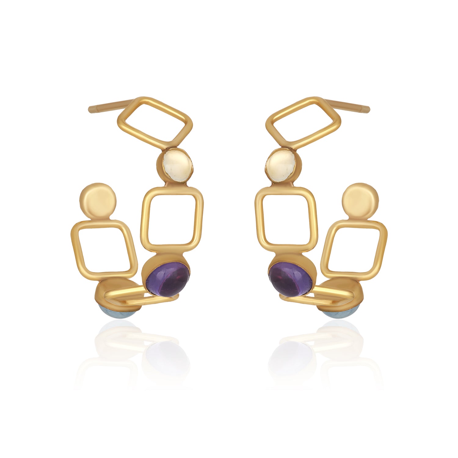 Mixed Gem Geometric Hoops Earrings