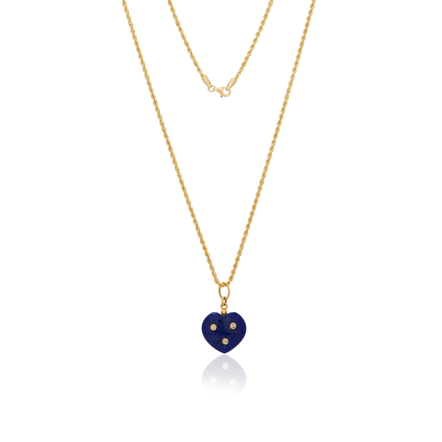 Lapis Heart Pendant Rope Chain Necklace In 14K