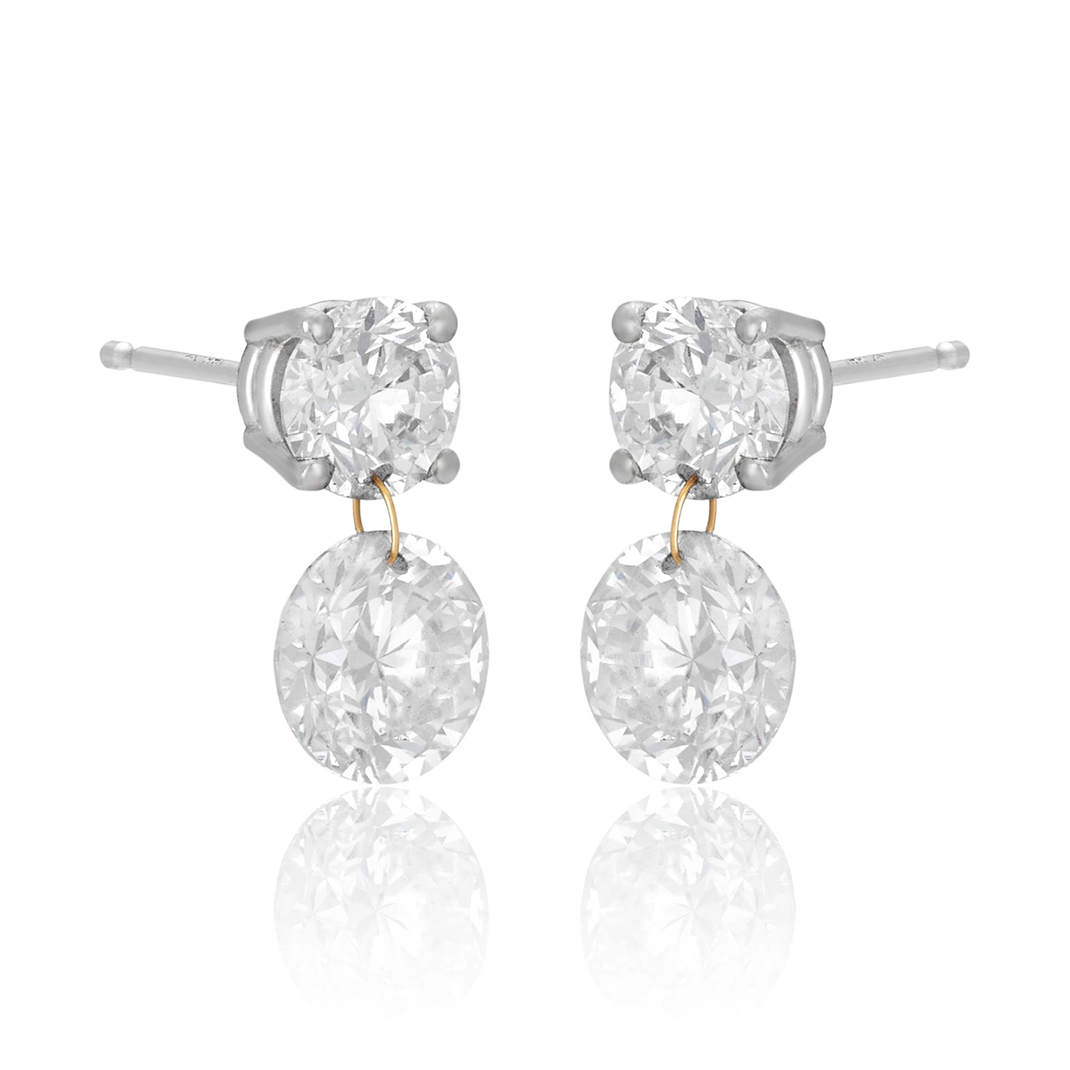 Double Lab Grown Diamond Drop Studs Earrings-14k