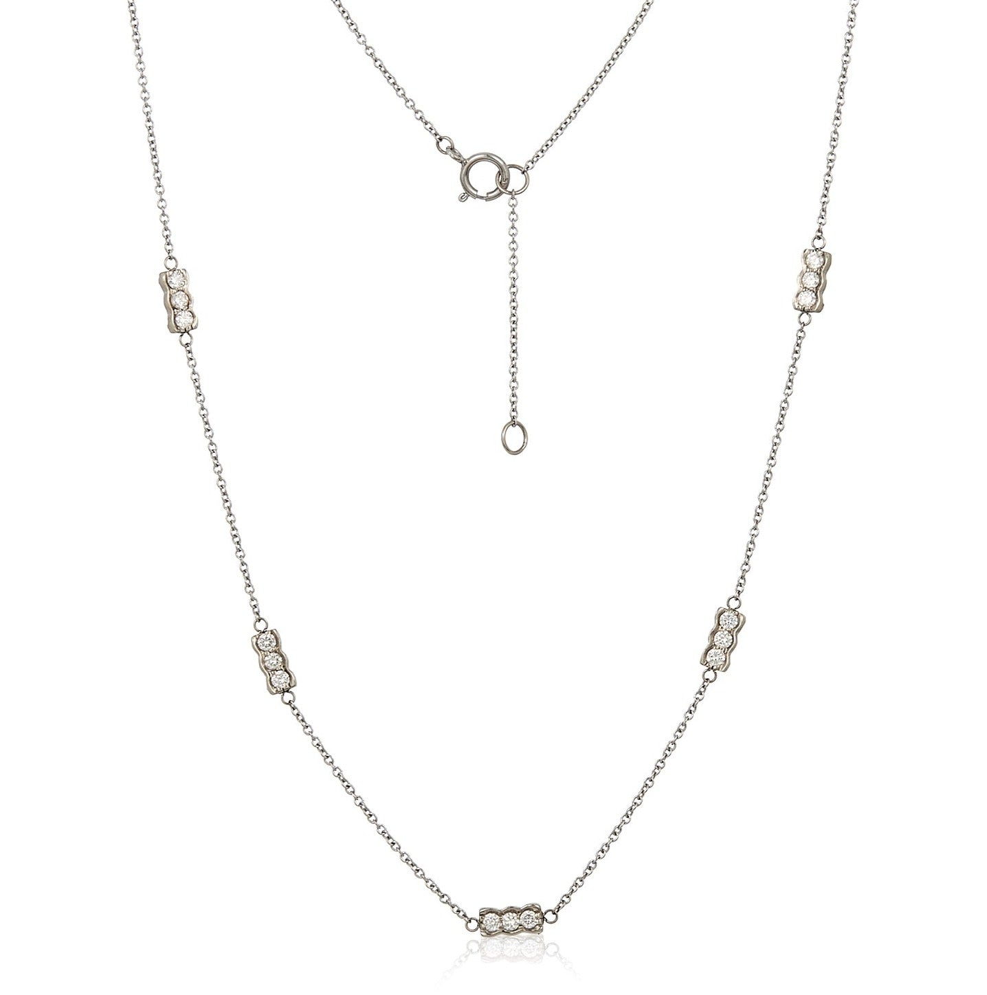 Trio Diamond Station Necklace in 14k White Gold