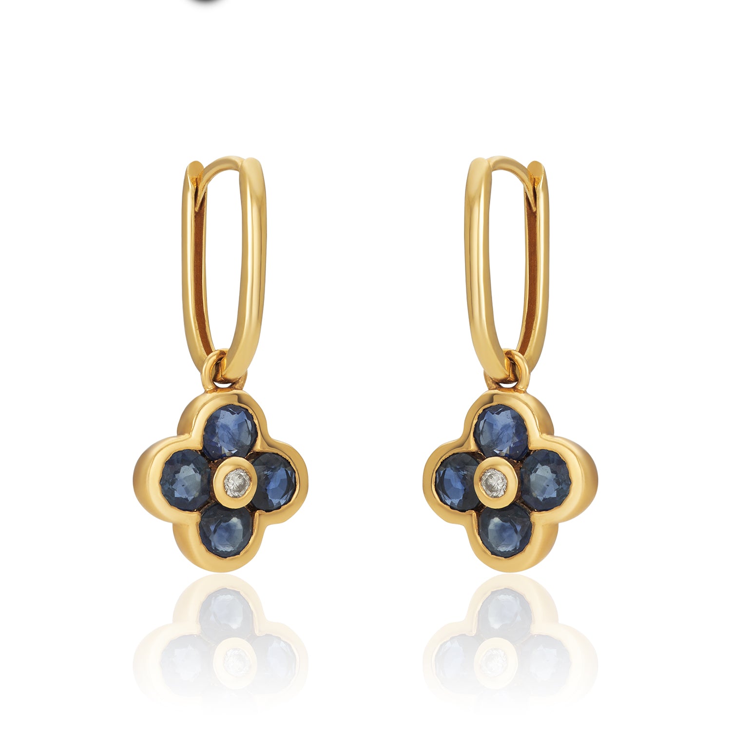 Sapphire Diamond Flower Earrings In 14k