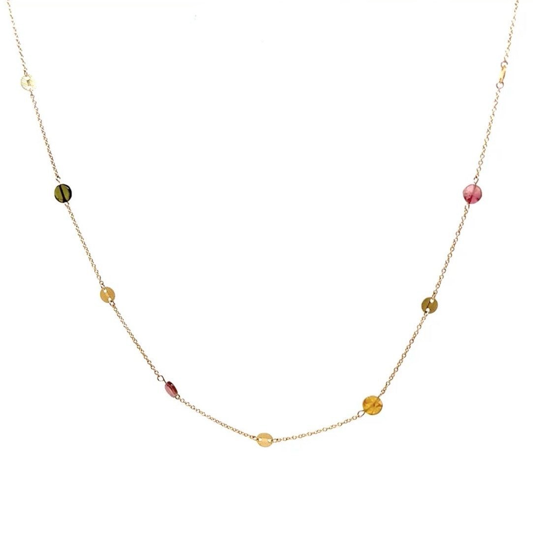 Rainbow Tourmaline Coin Section Necklace
