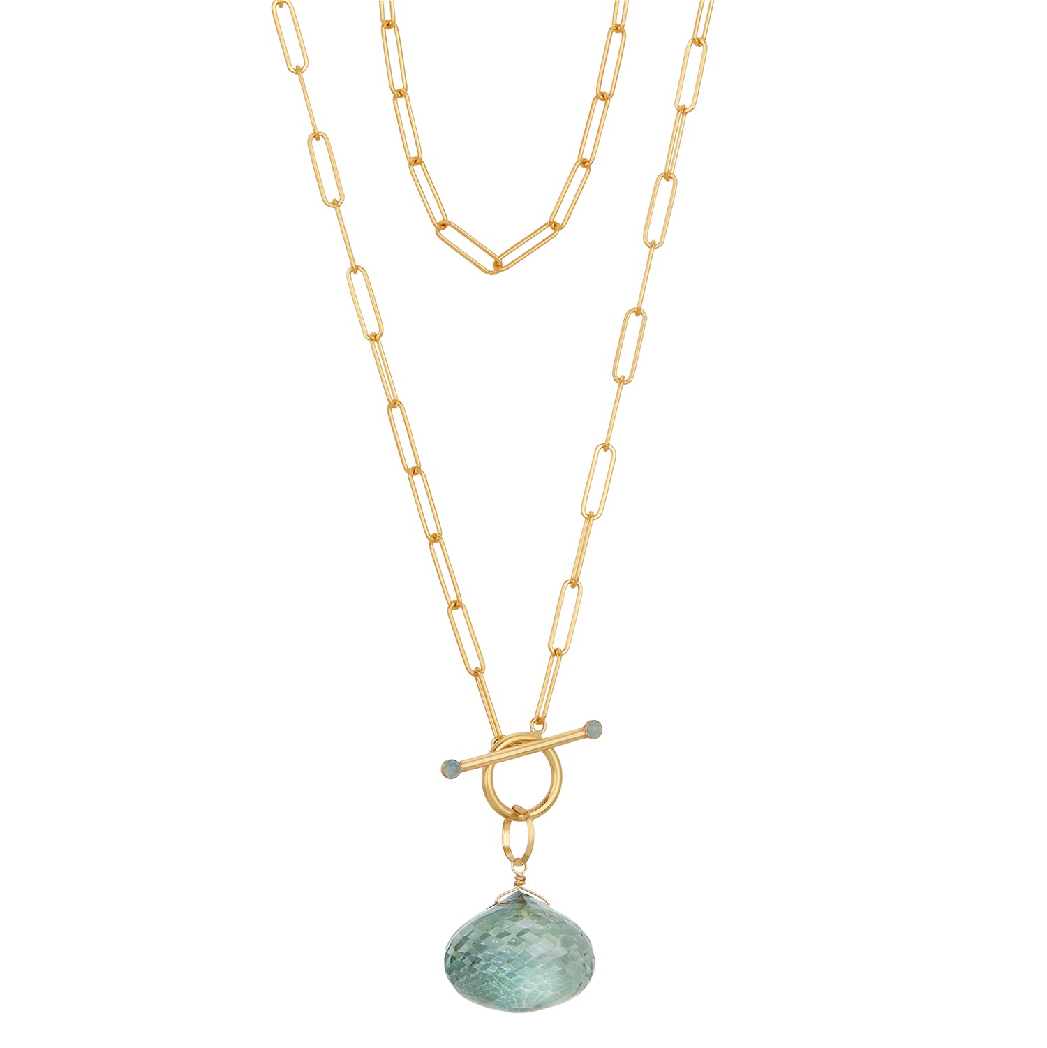 Paperclip Toggle Necklace With Hydro Quartz Onion Pendant