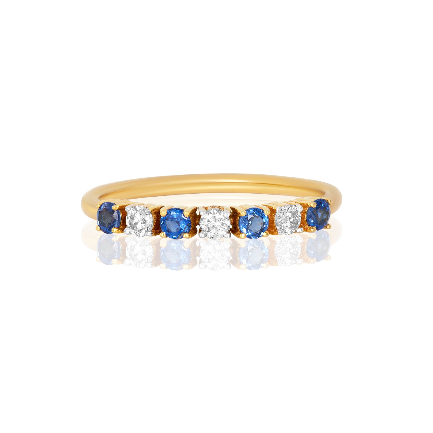 Blue Sapphire Diamond Row Ring In 14K