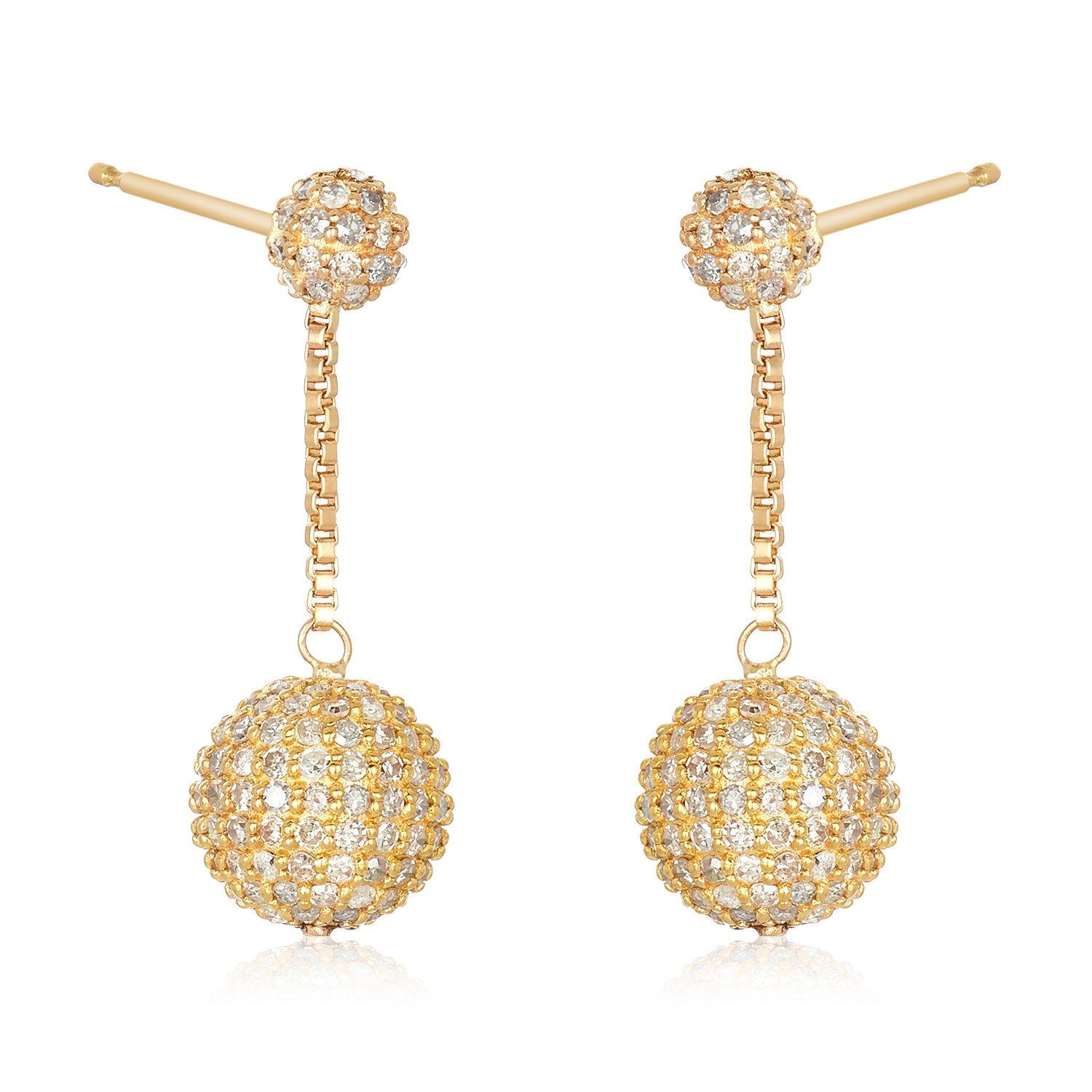 Double Diamond Golden Ball Earrings