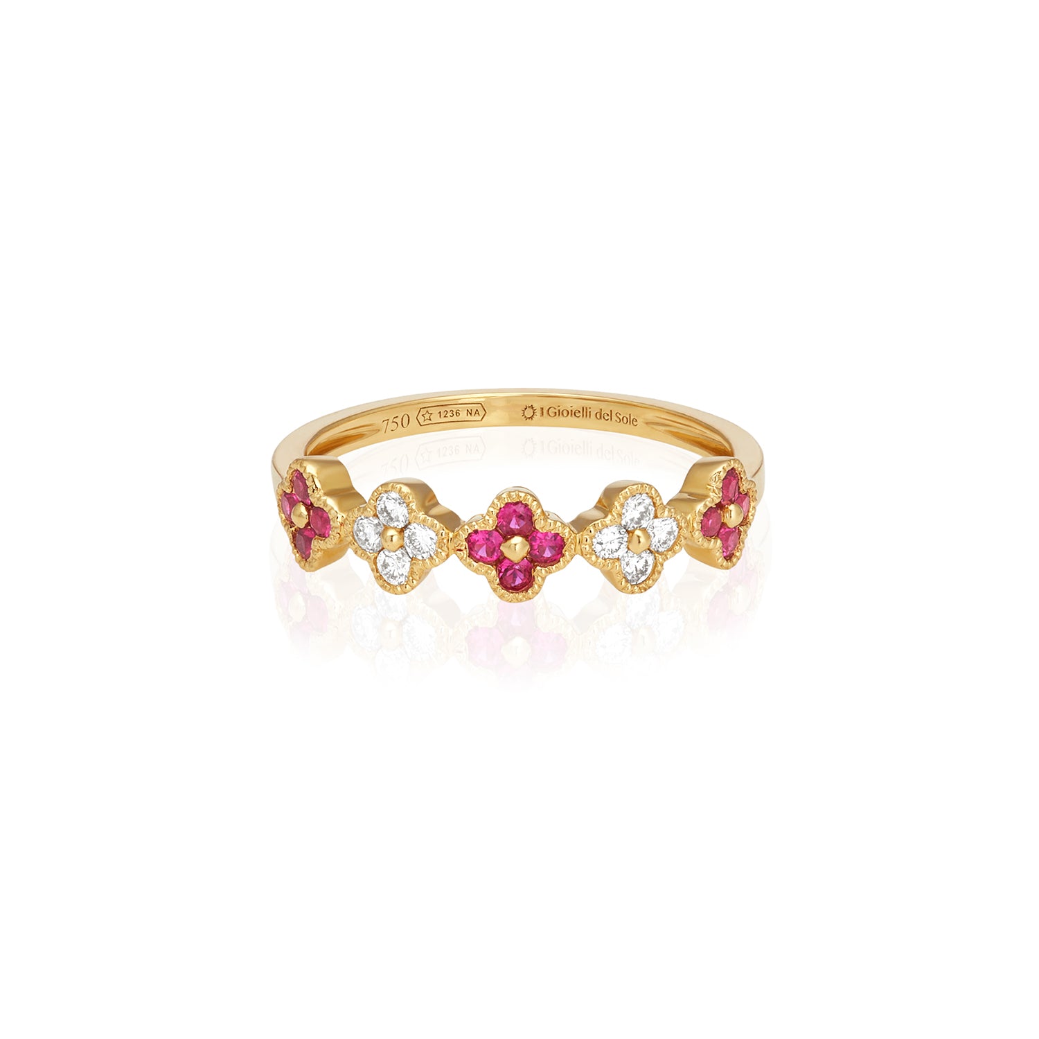 Ruby Clover Diamond Ring In 18k