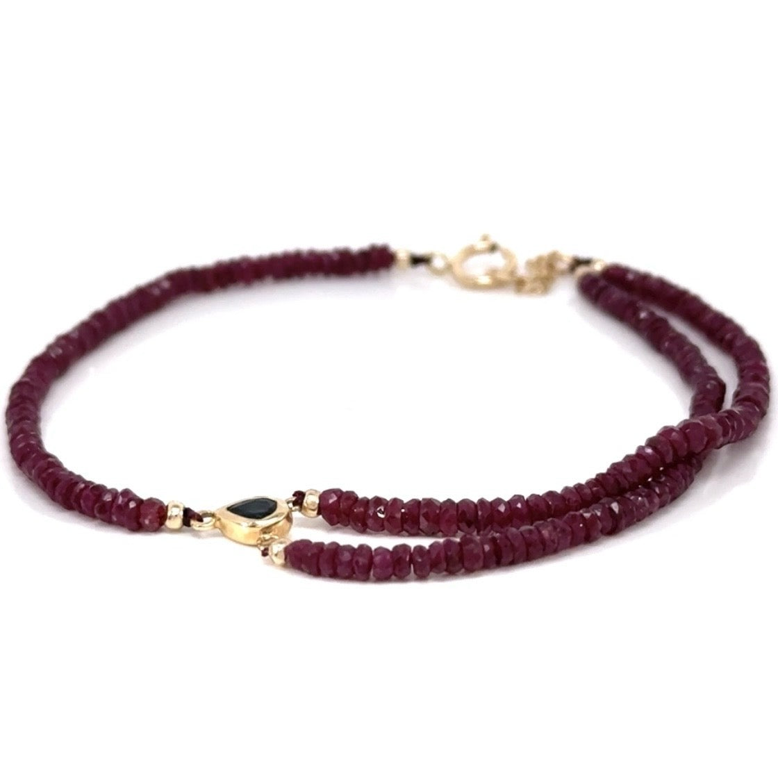 Petite Ruby Teardrop Sapphire Charm Bracelet 14k