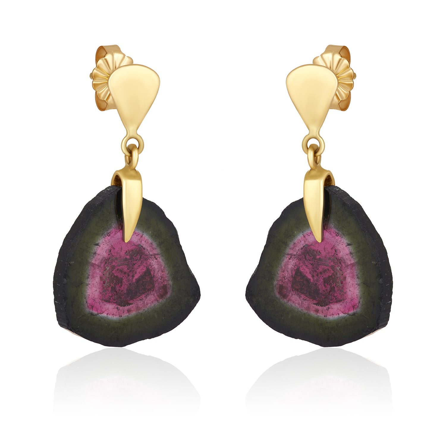 Watermelon Tourmaline Earrings in 14k