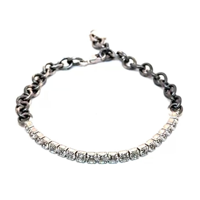 14k Lab Grown Diamond Tennis Mixed With Silver Chain Bracelet