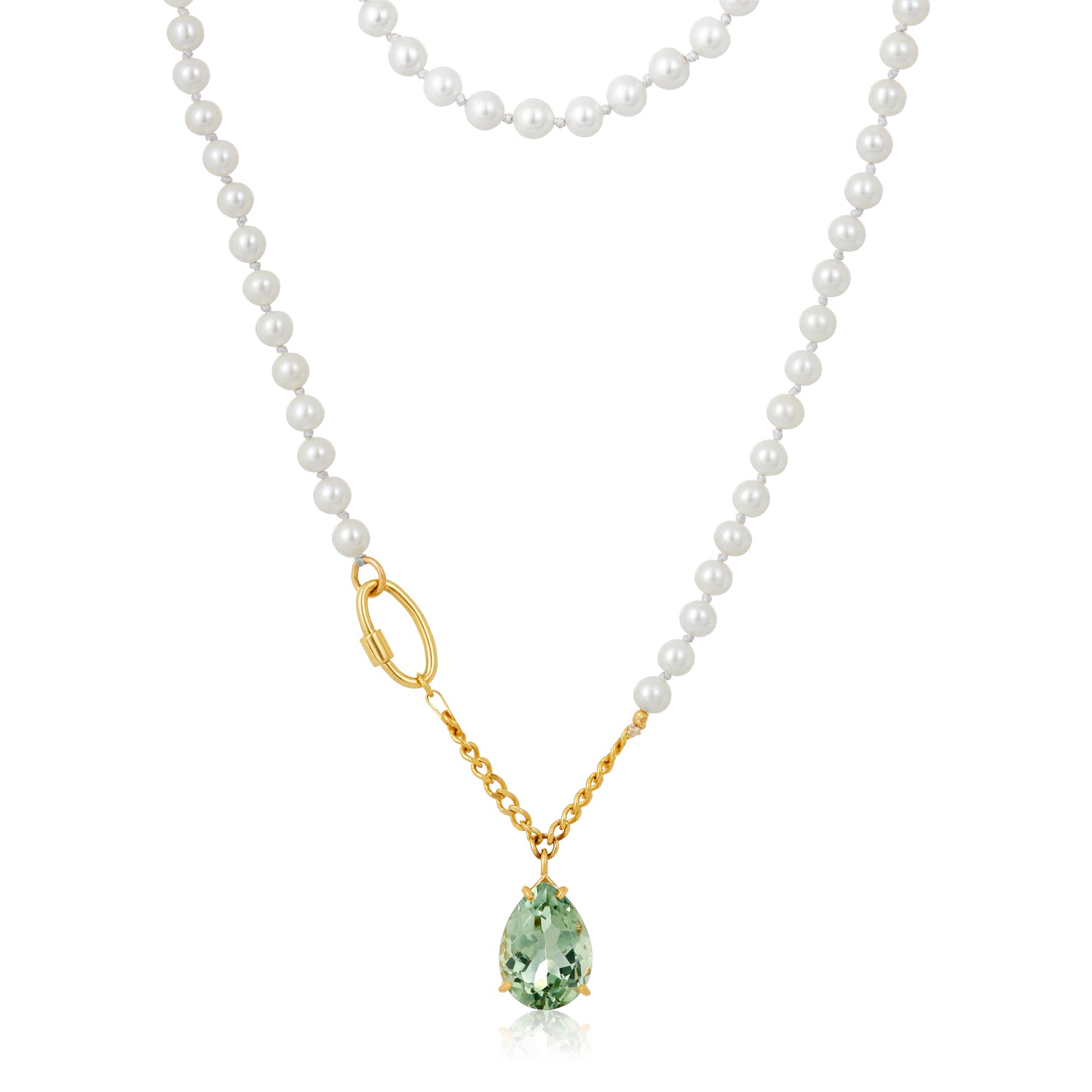 Teardrop Gemstone Pendant With Pearl necklace