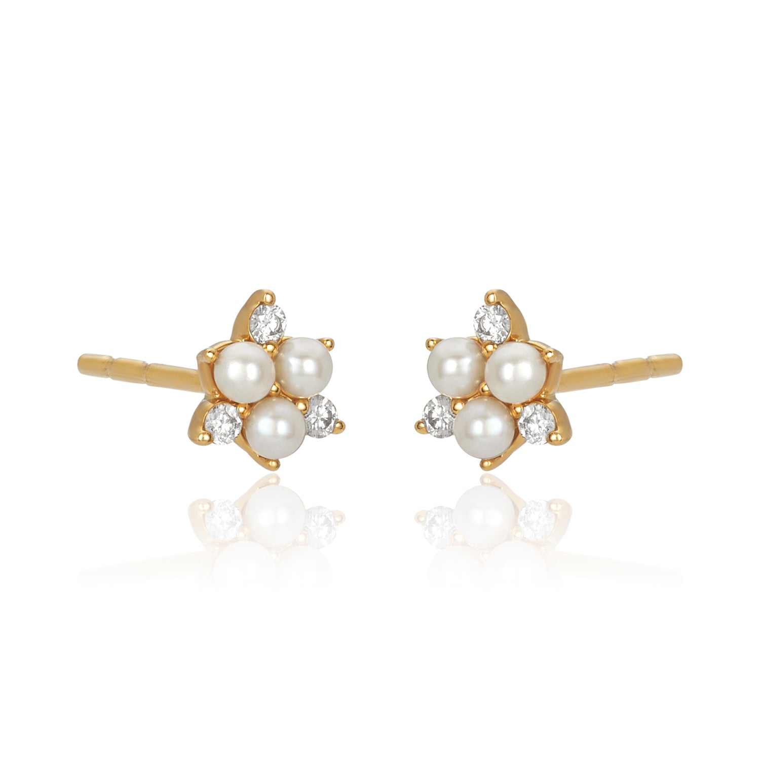 Mini Pearl Diamond Cluster Studs 14k