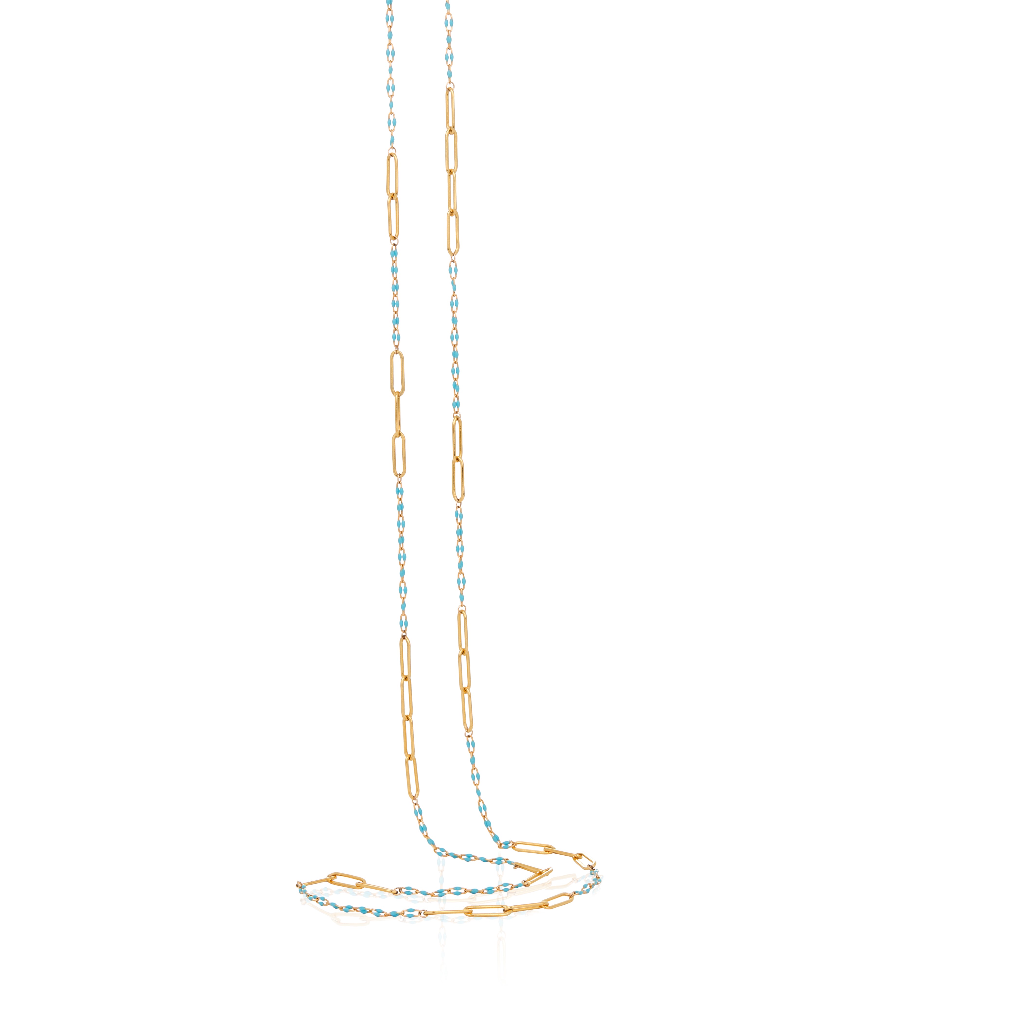 Enamel Double braid Turquoise Paperclip Long Necklace