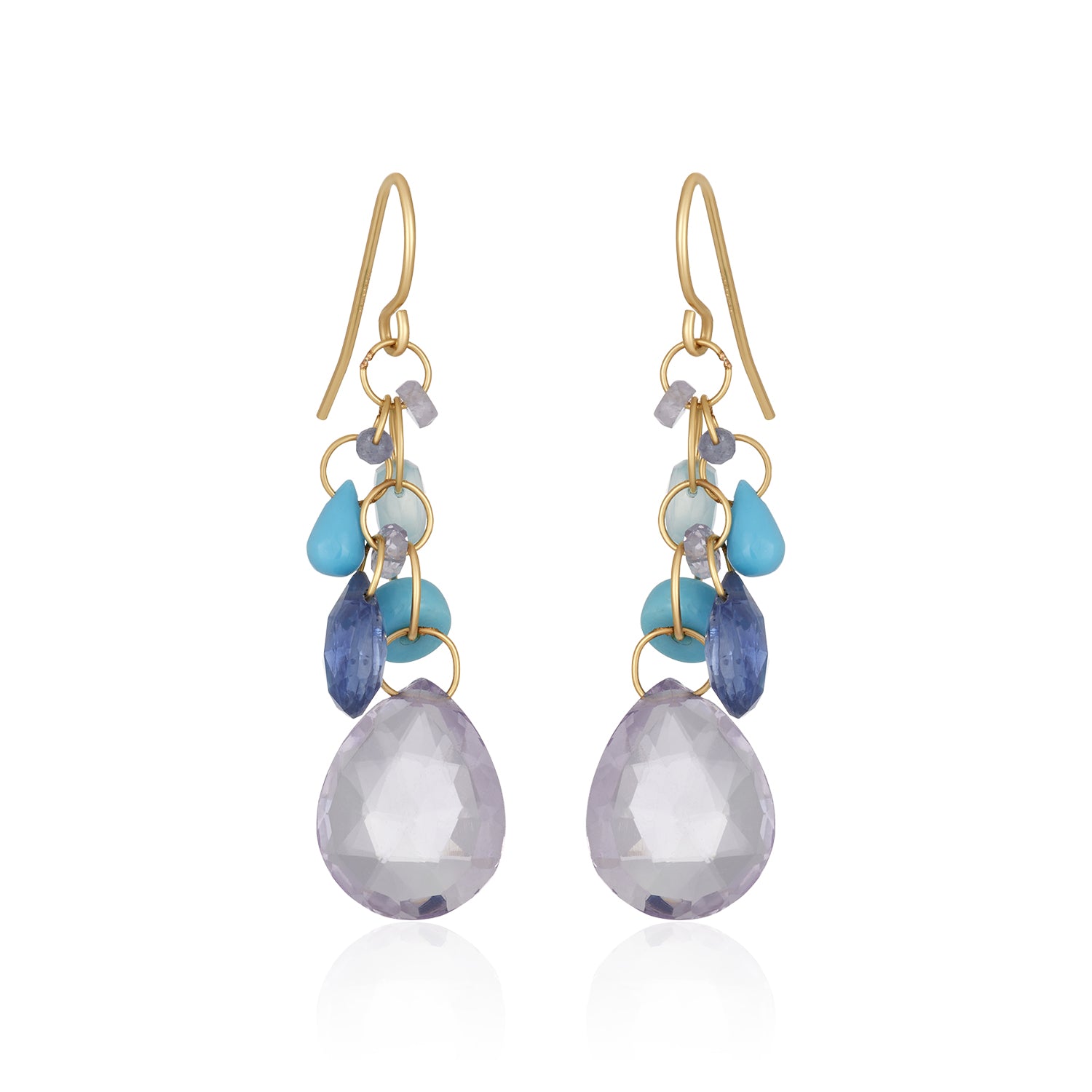 Turquoise Teardrop Cluster Amethyst Drop Earrings