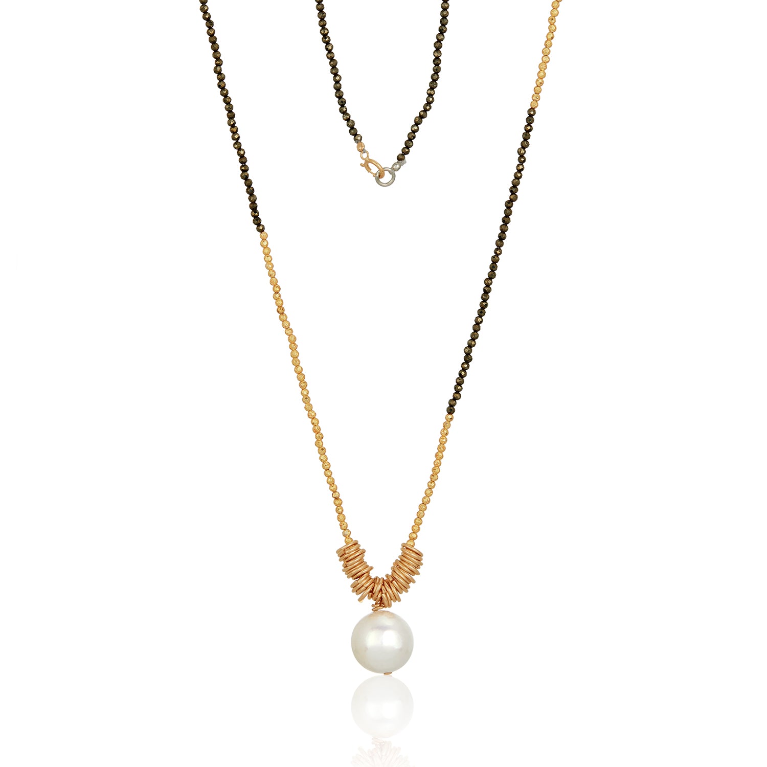 Eden Golden Mixed Pyrite Necklace With Pearl Pendant