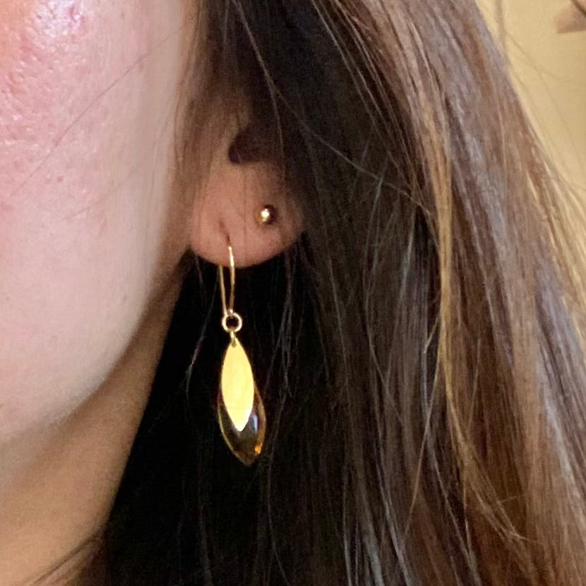 Leaf Gem Earrings - Citrine