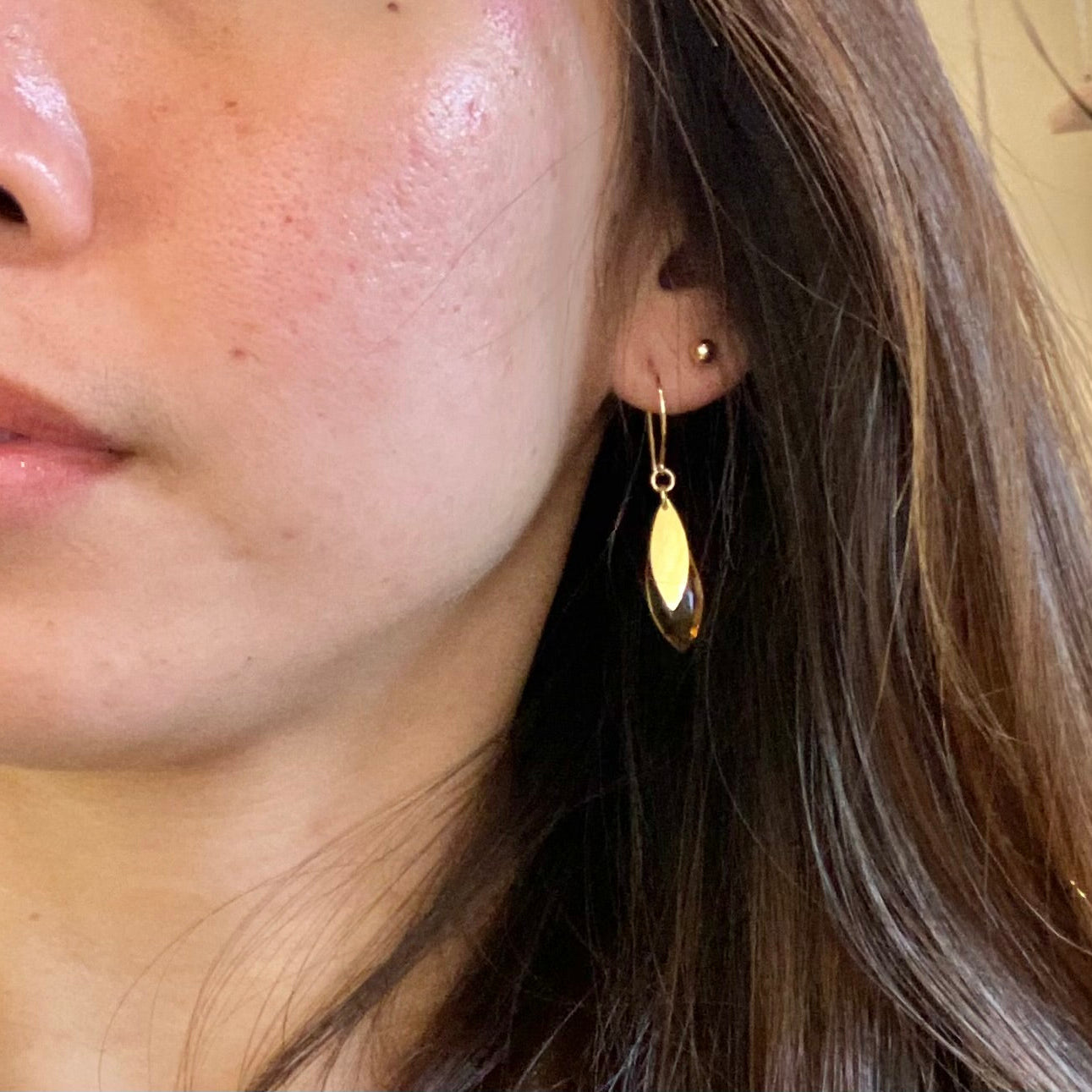 Leaf Gem Earrings - Citrine