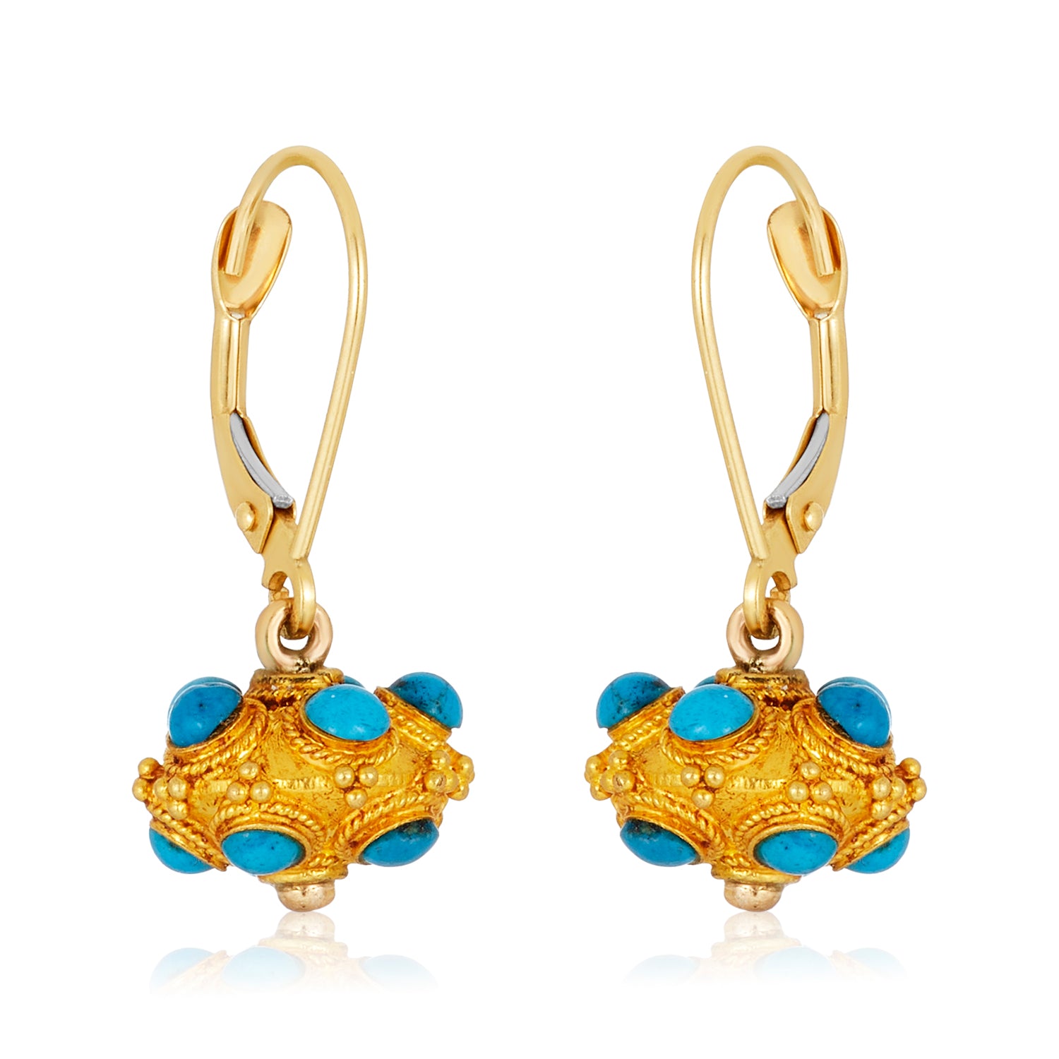 Avery Turquoise Crumble Gold Ball Earrings in 14k