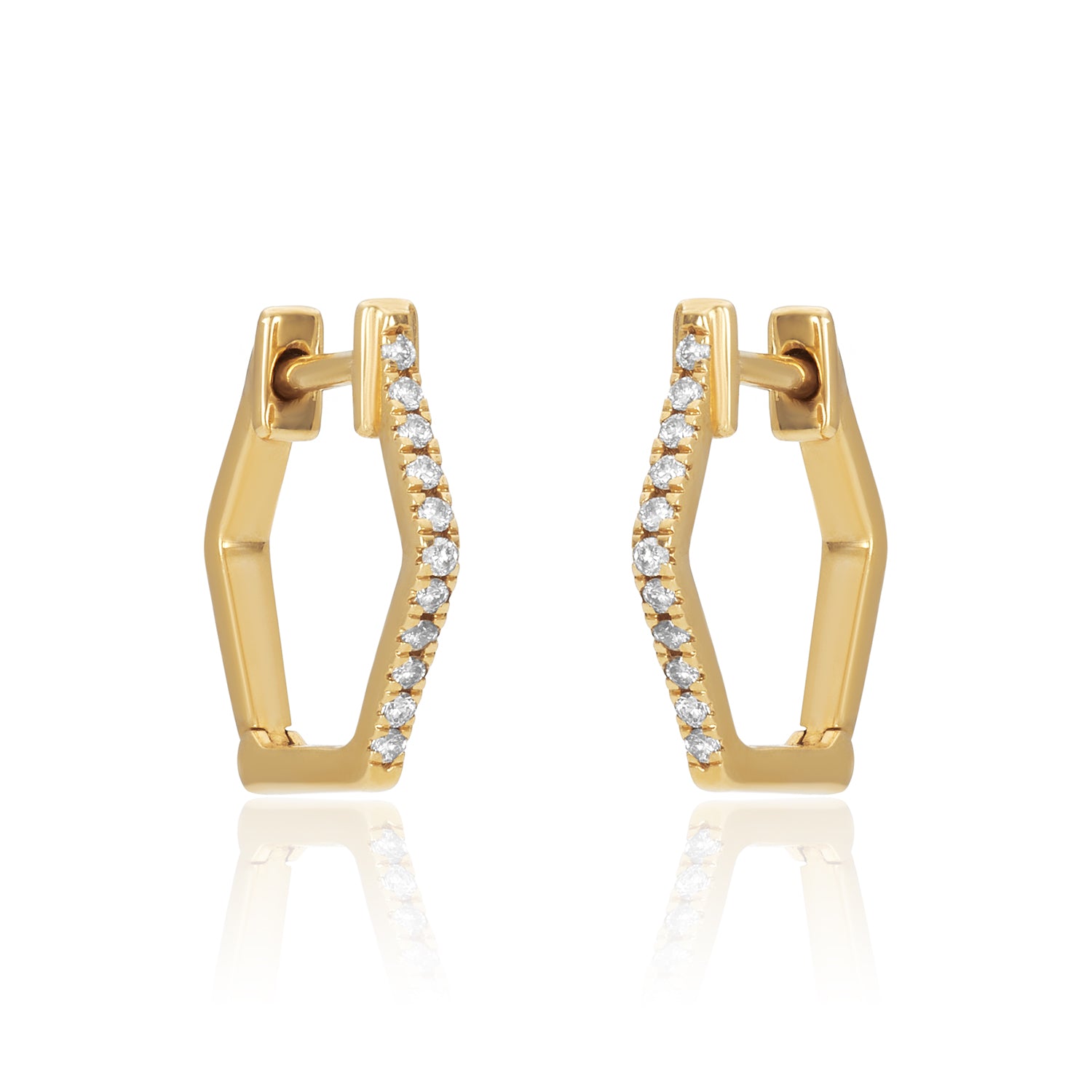 Hexagon Diamond Hoops Earrings In 14K