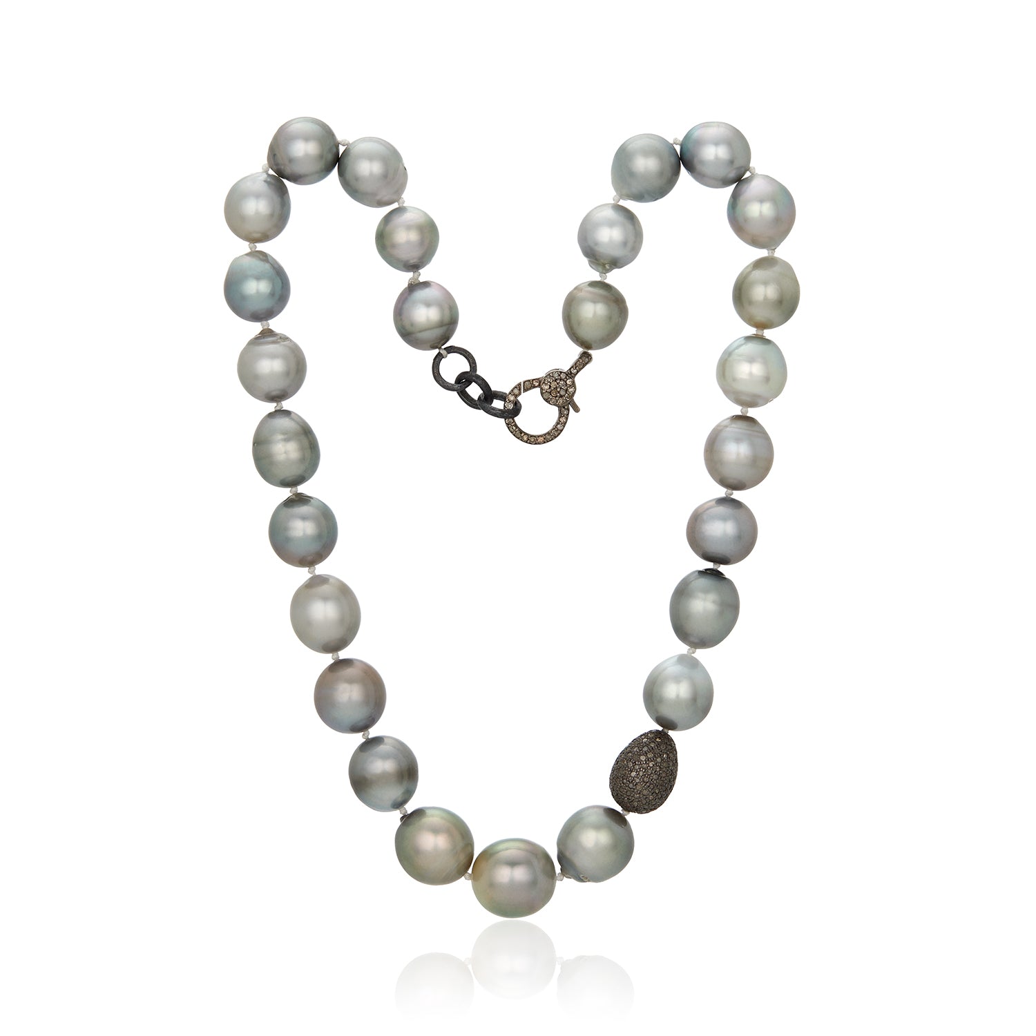 Ava South Sea Pearl Silver Diamond Lock Necklace