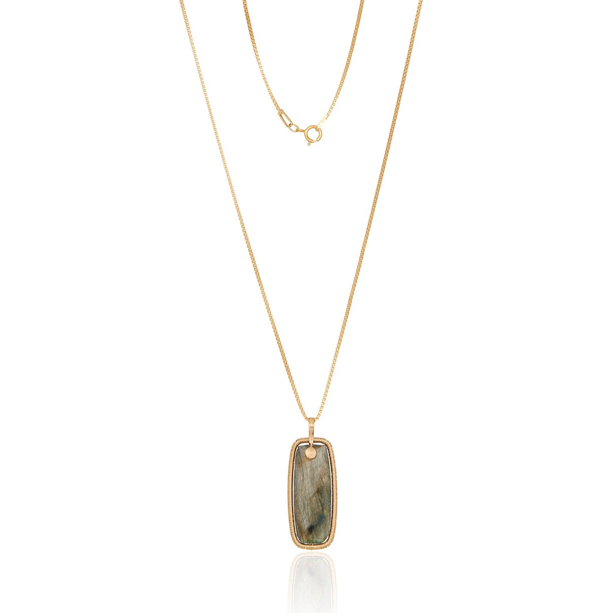 Long Labradorite Pendant Gold Necklace
