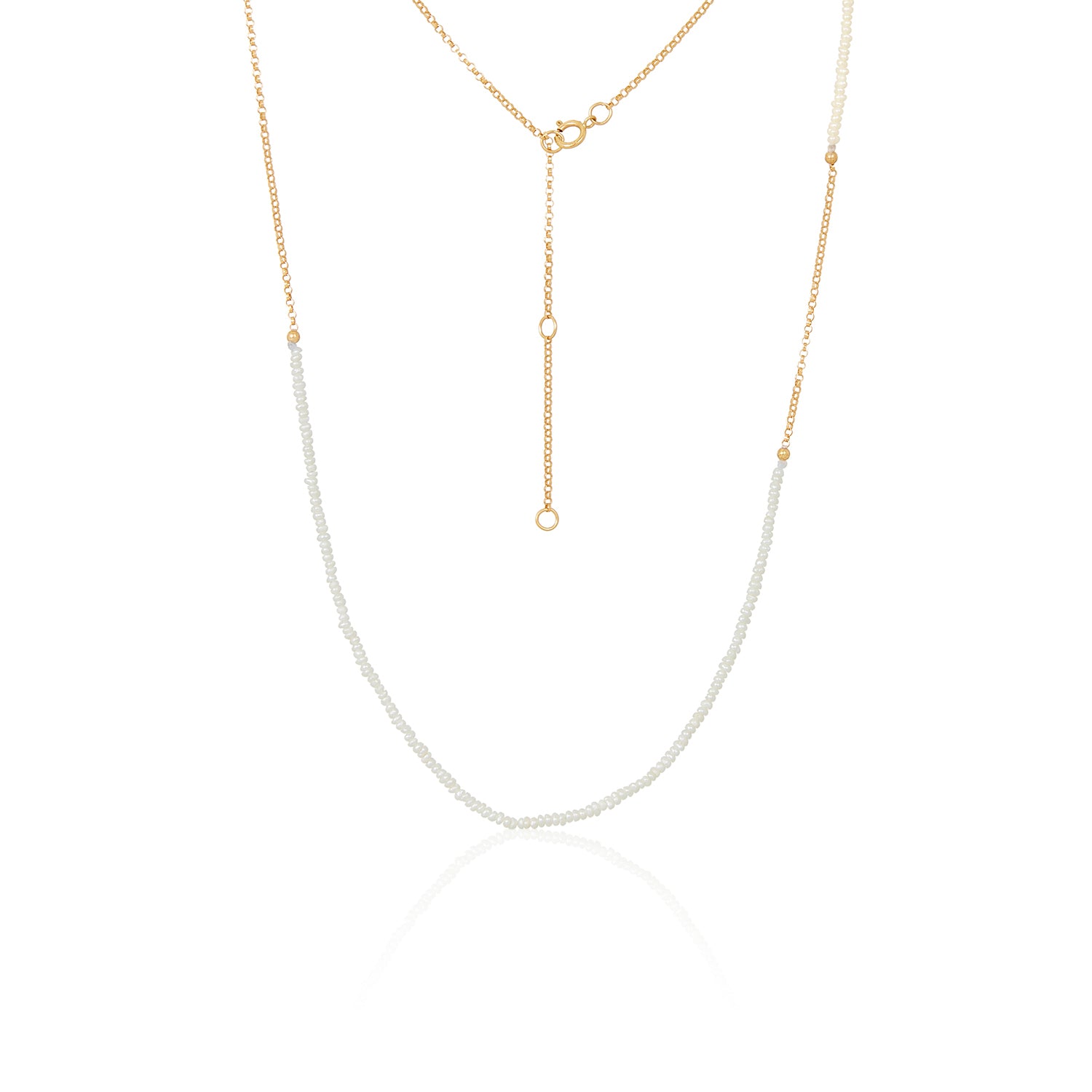 Mini Pearl Mixed Gold Chain Necklace In 14k