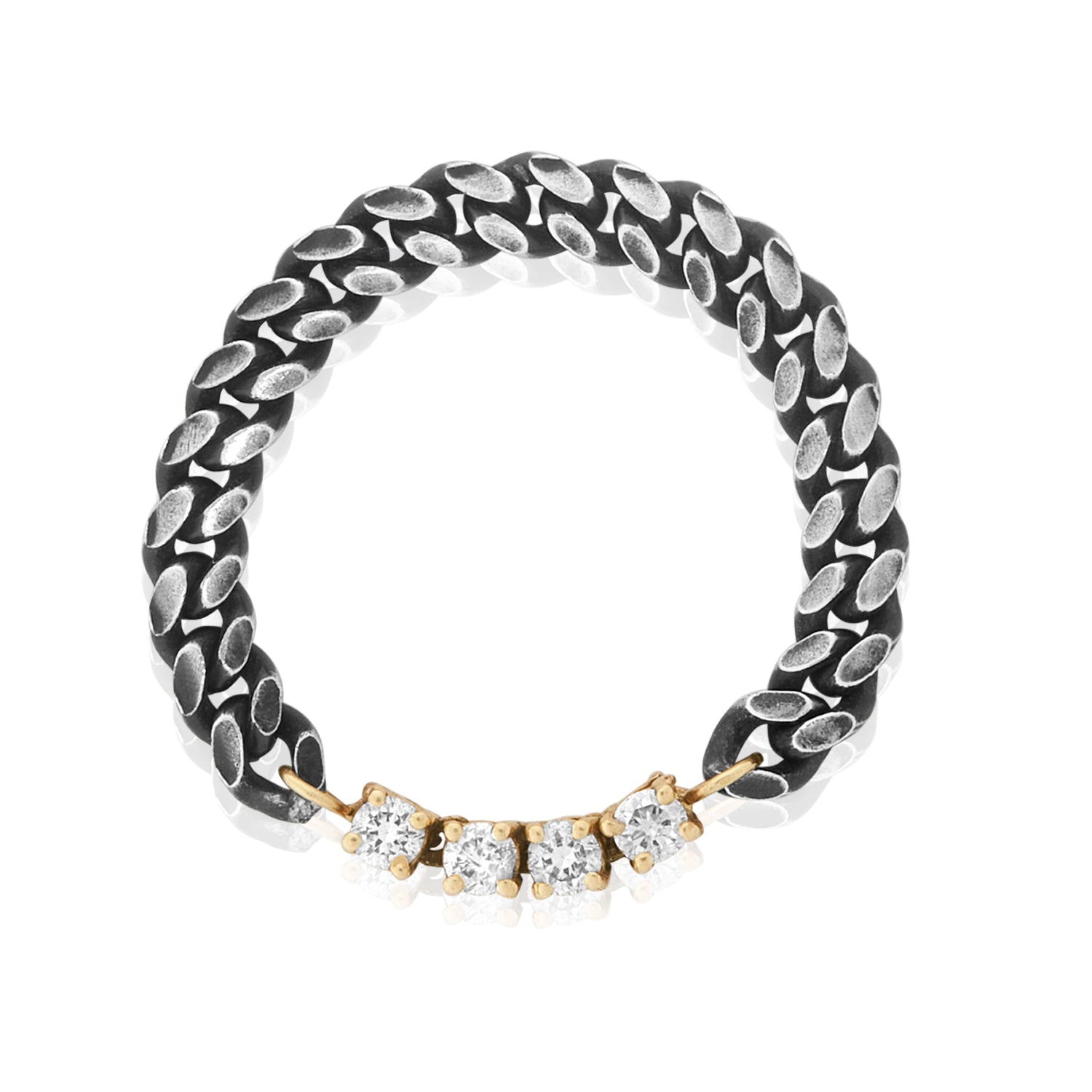 Diamond Double Edge Silver Chain Ring
