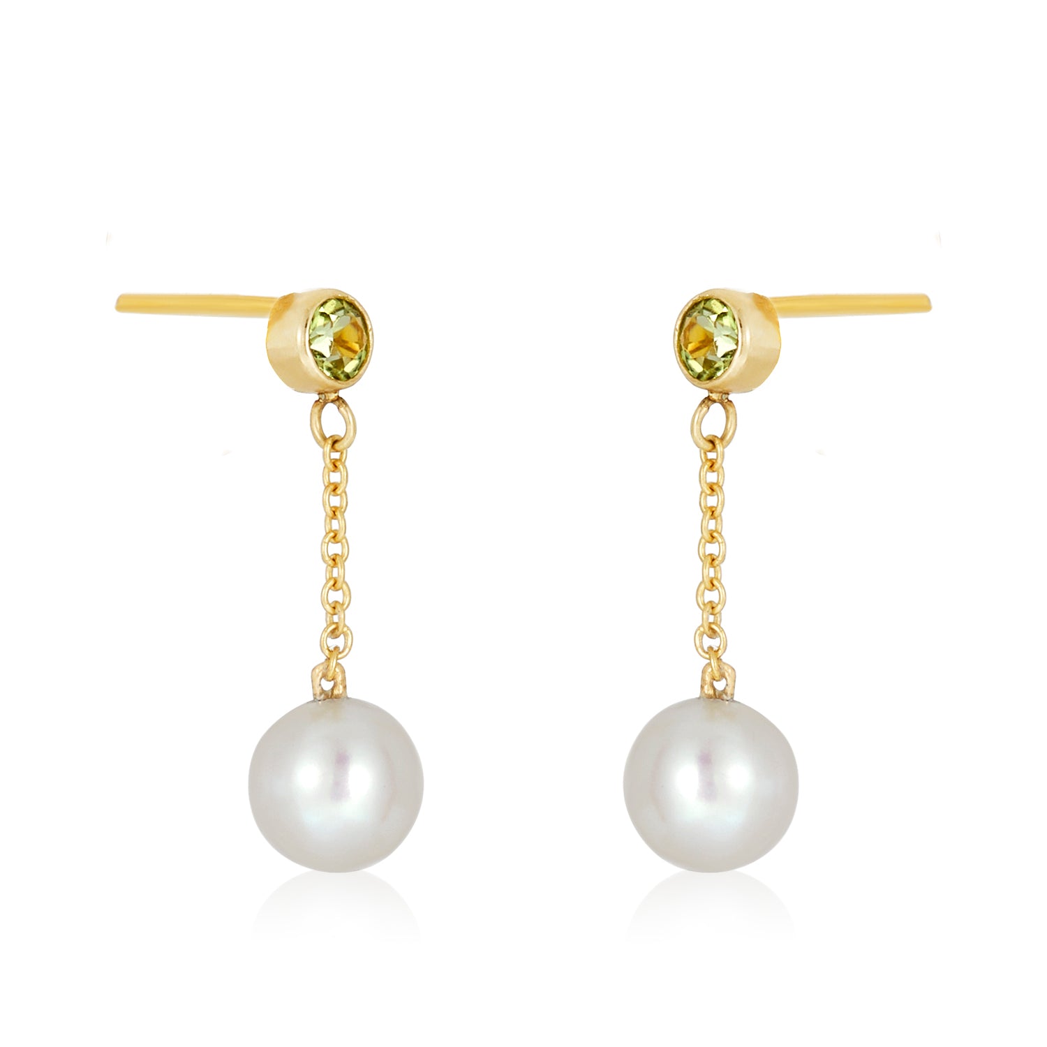 Petite Round Pearl Dangle Earrings in 14k