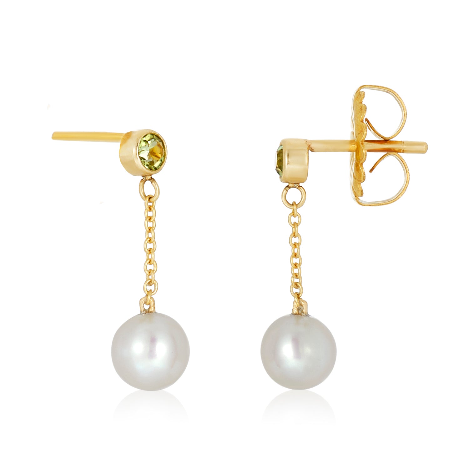 Petite Round Pearl Dangle Earrings in 14k