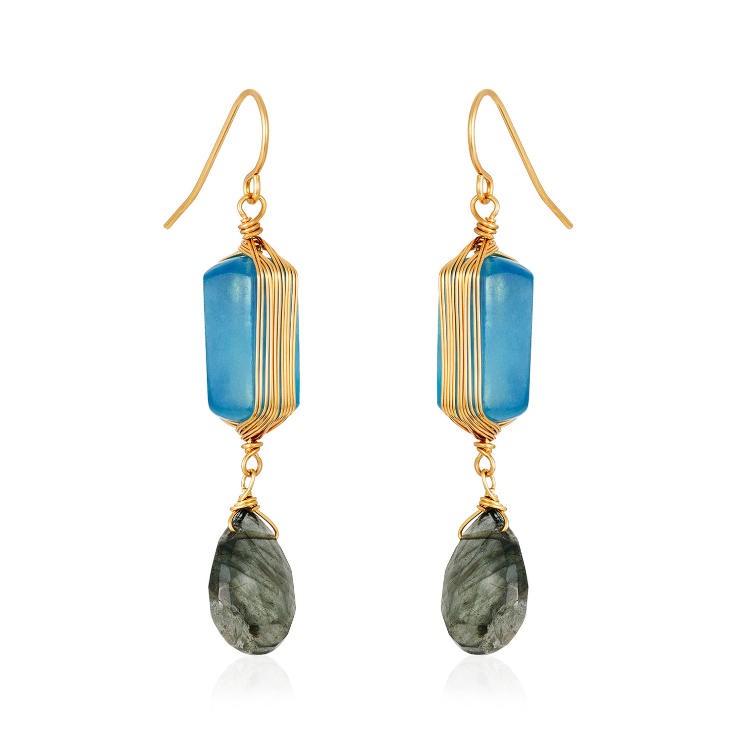 Aqua Blue Wired With Moss Aqua Drop Earrings