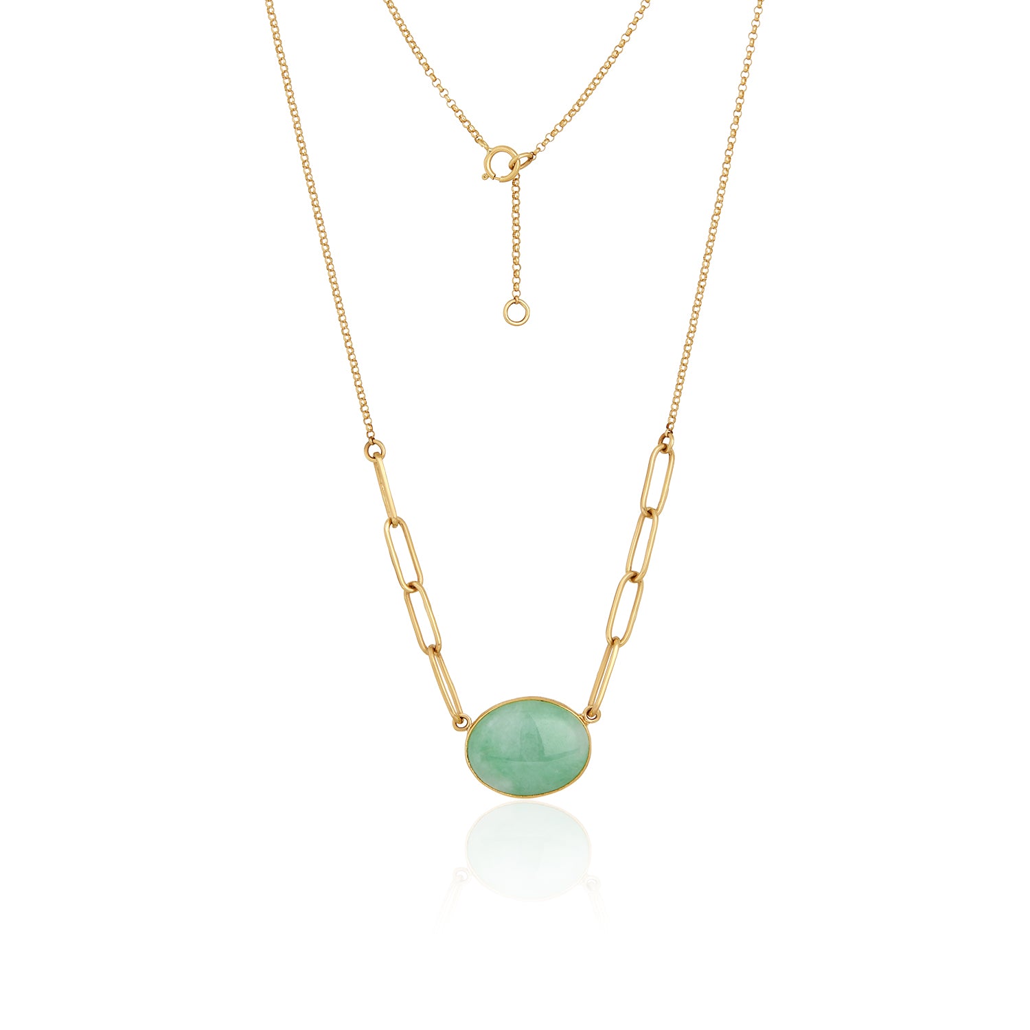 Oval Jade Pendant Necklace In 14K