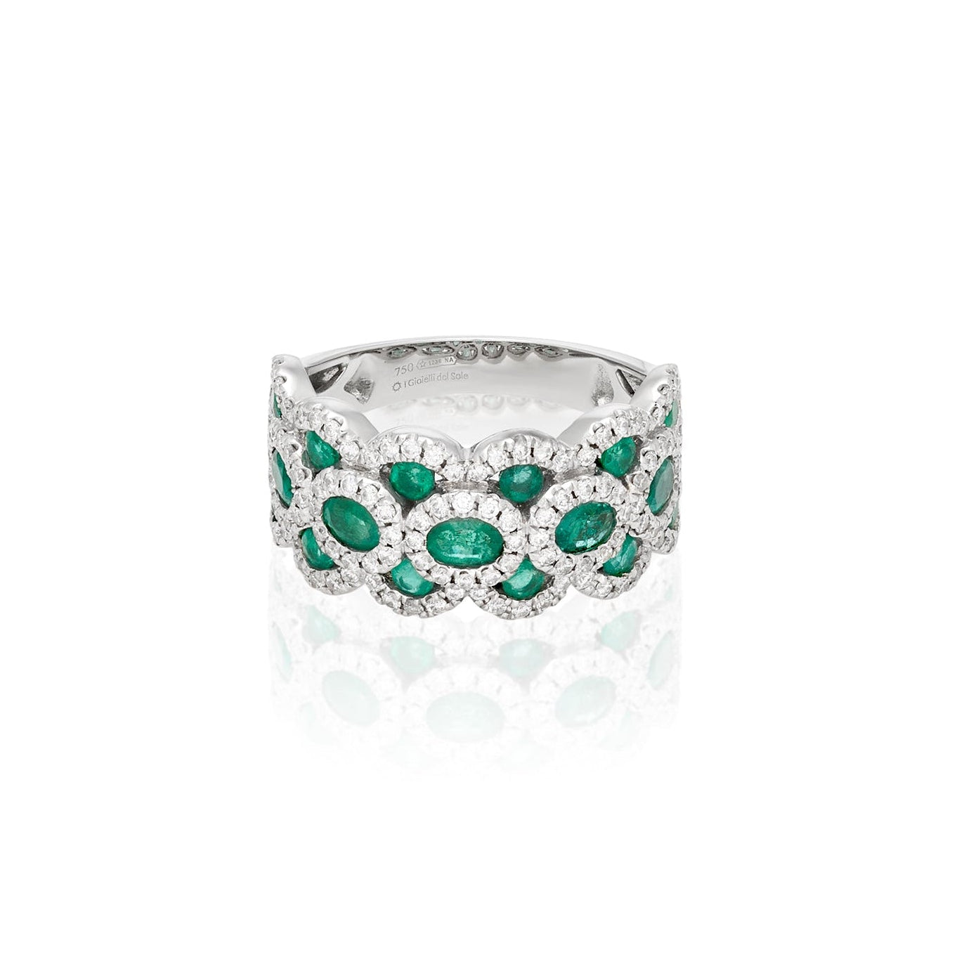 Emerald Braided Diamond Ring -18k White Gold