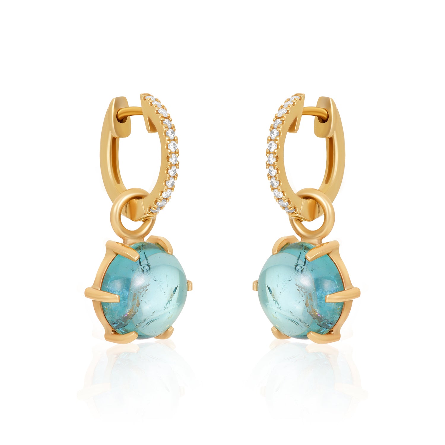 Diamond Huggies & Sky Blue Tourmaline Drop In 14k
