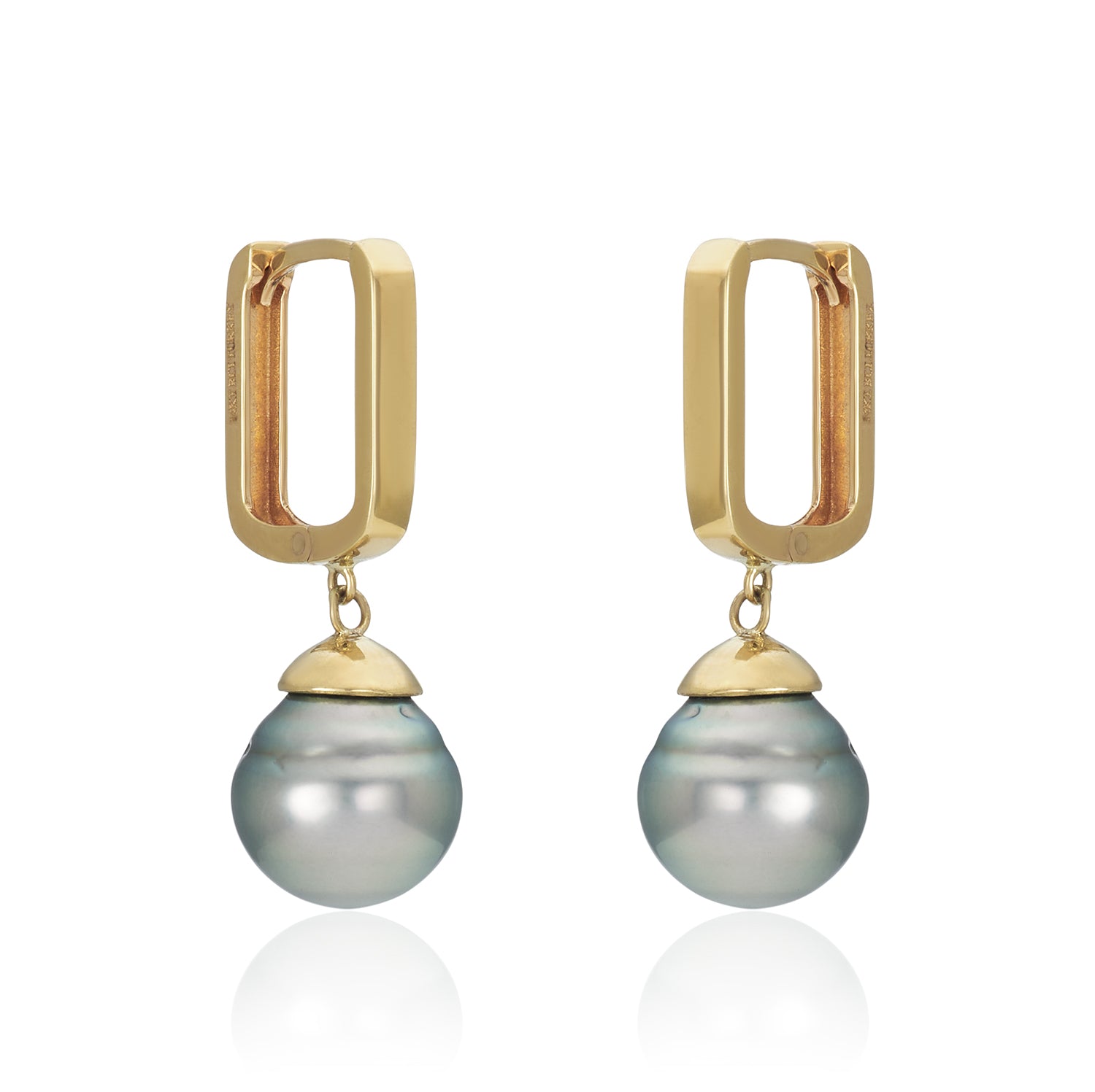 Rectangle Hoop With Tahitian Pearl Drop 14k