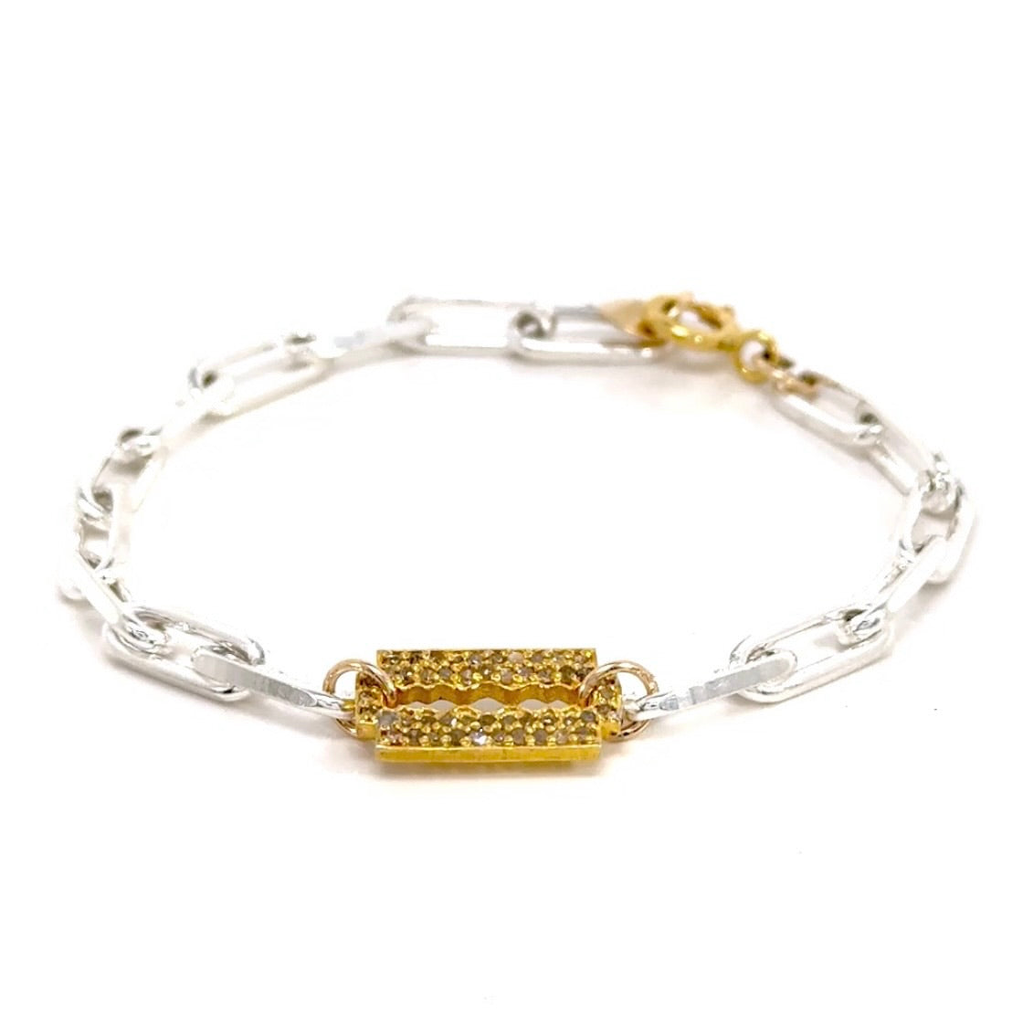 Pave Diamond Keyhole Silver Paperclip Bracelet