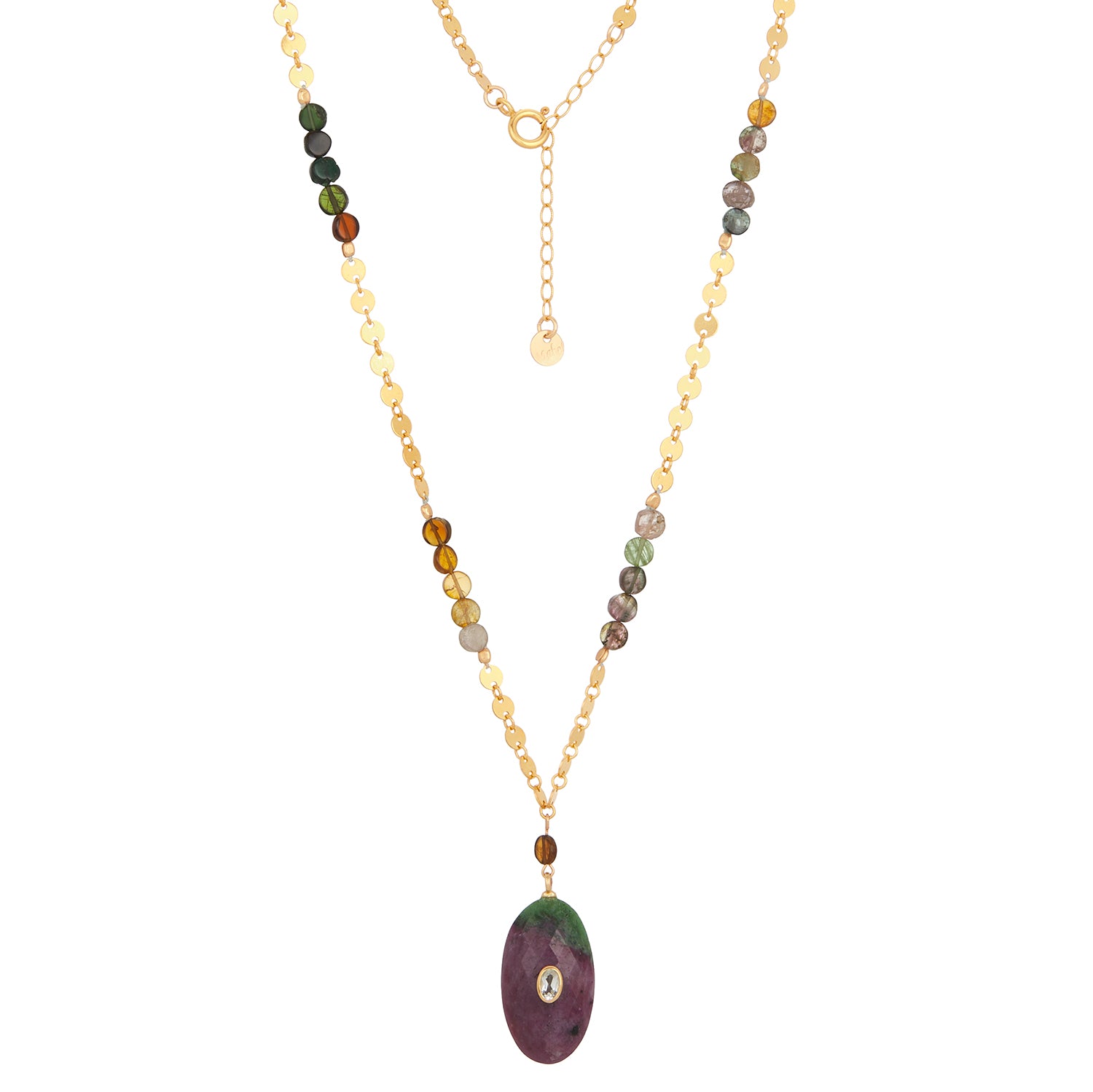 Magic Portal Zoisite Pendant & Tourmaline Coin Chain Necklace