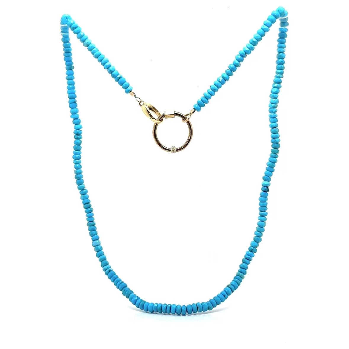 Turquoise Diamond Pendant With Circle Lock Necklace In 14K