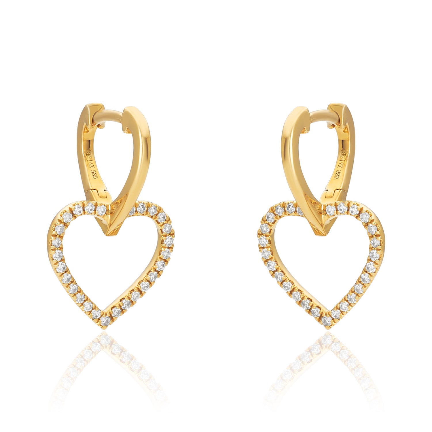 Pave Diamond Double Heart Earrings 14k