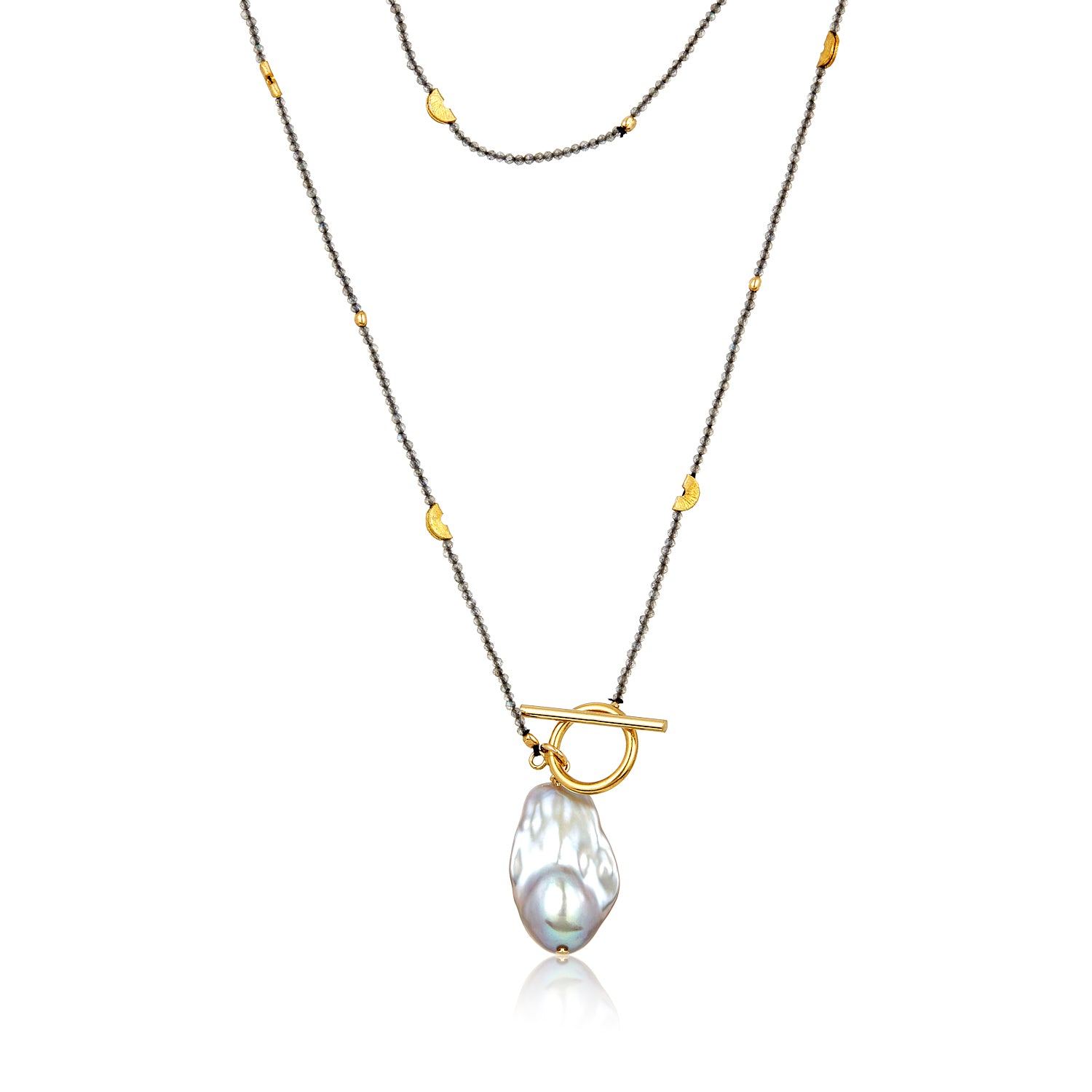 Baroque Pearl Half Moon Necklace With Toggle