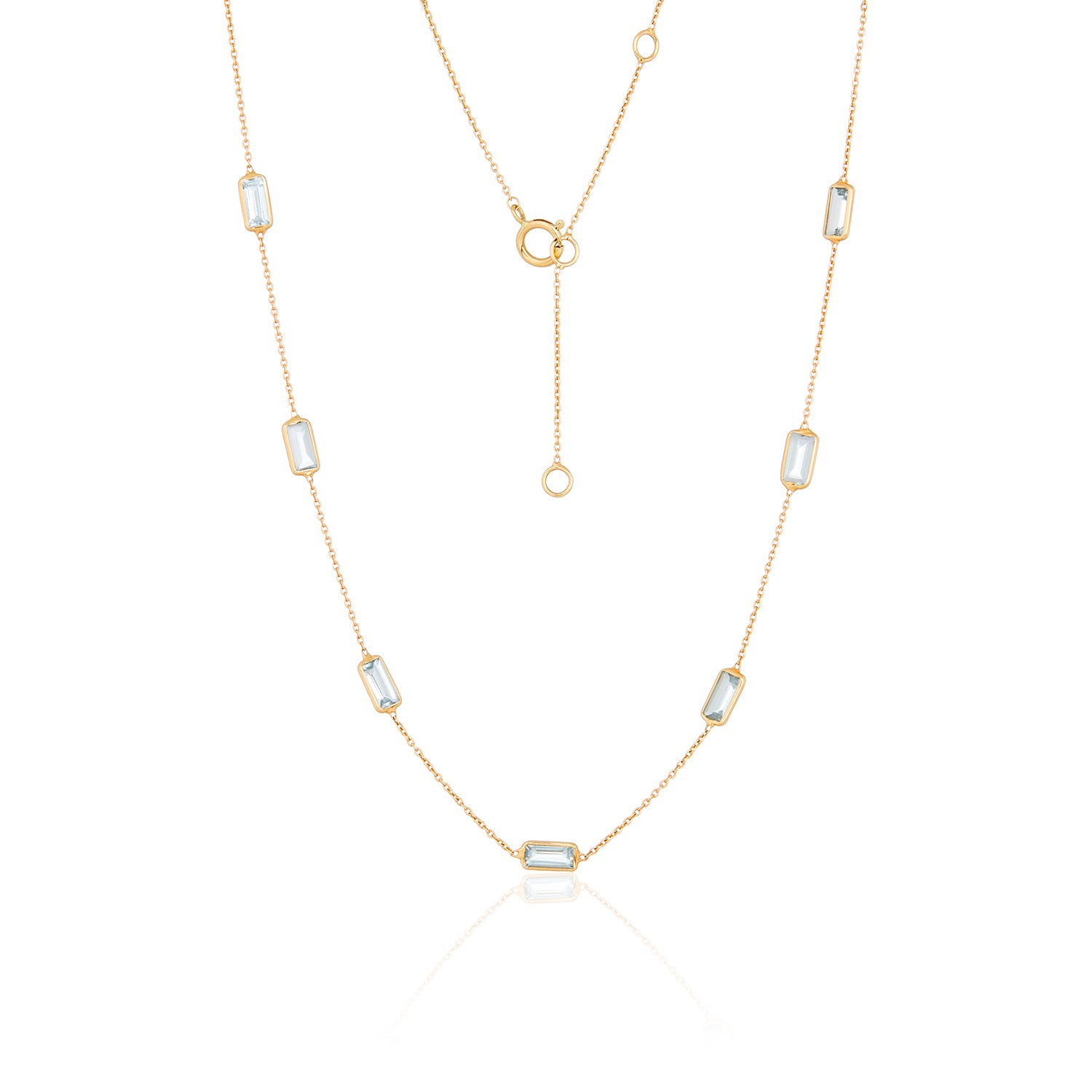 Rectangle Aquamarine Bezel By The Yard Necklace In 14K