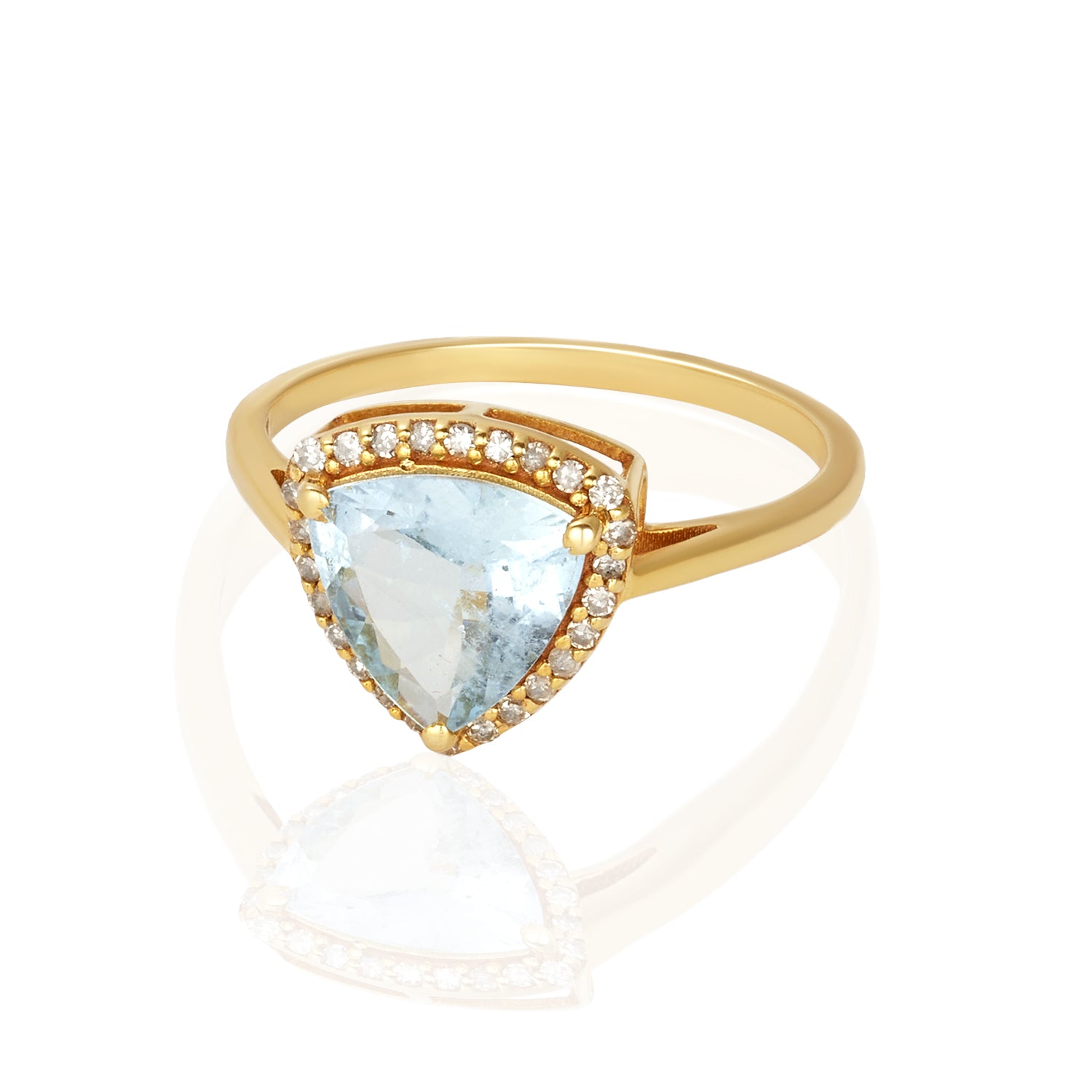 Blue Triangle Aqua Pave Diamond Ring In 14K