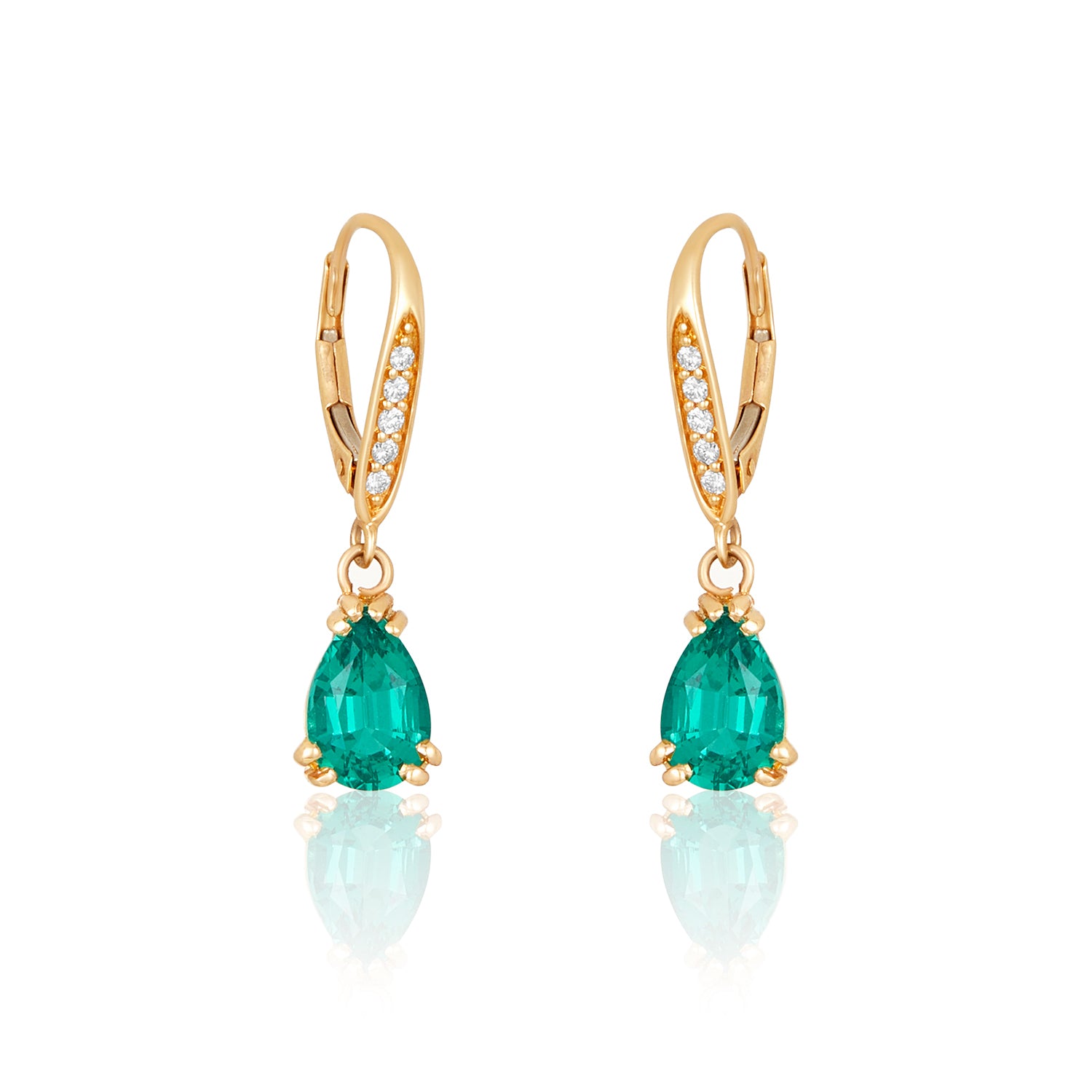 Teardrop Emerald Drop Earrings in 14k