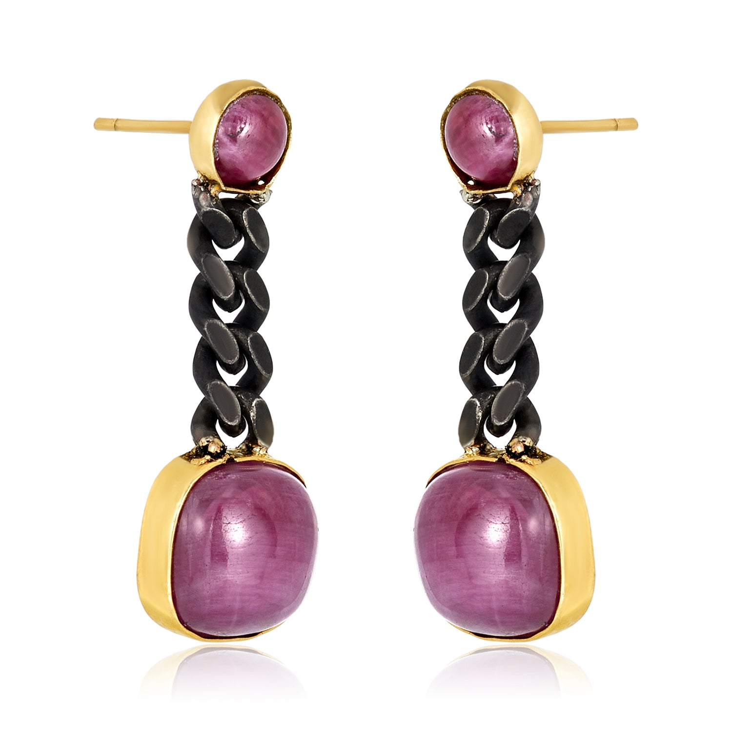 Ruby Silver Chain Earrings-14k