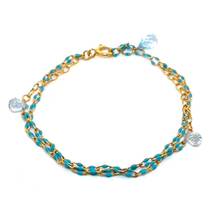 Double Braided Link Topaz Dangle Bracelet