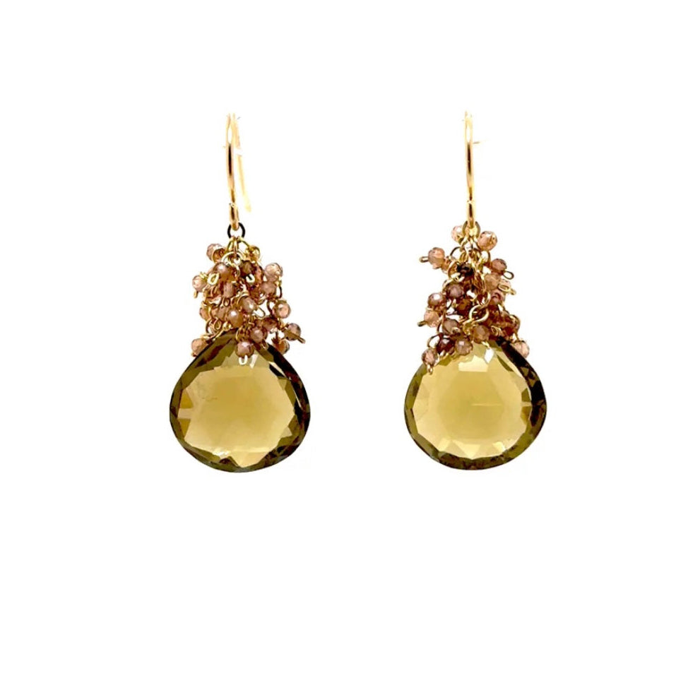 Andalusite Clusters Smokey Quartz Drop Earrings